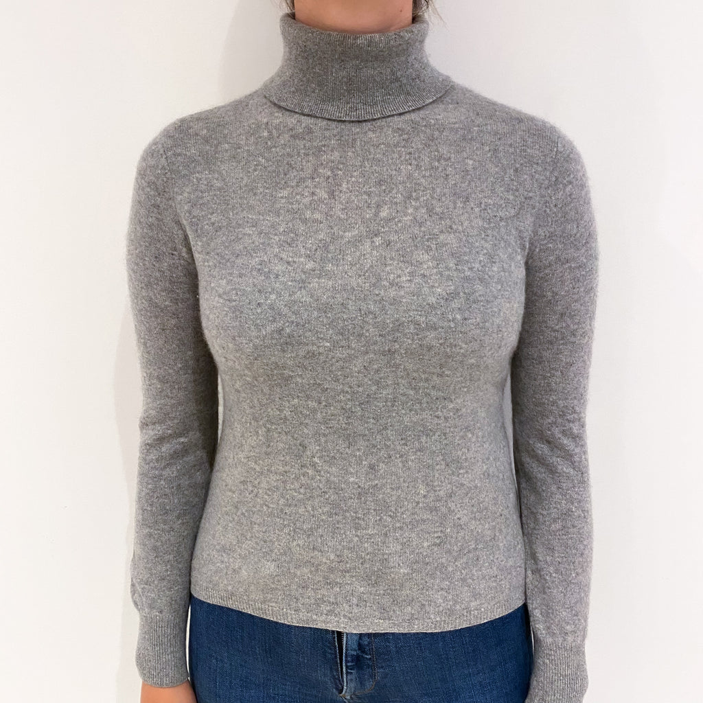 Smoke Grey Cashmere Polo Neck Jumper Small