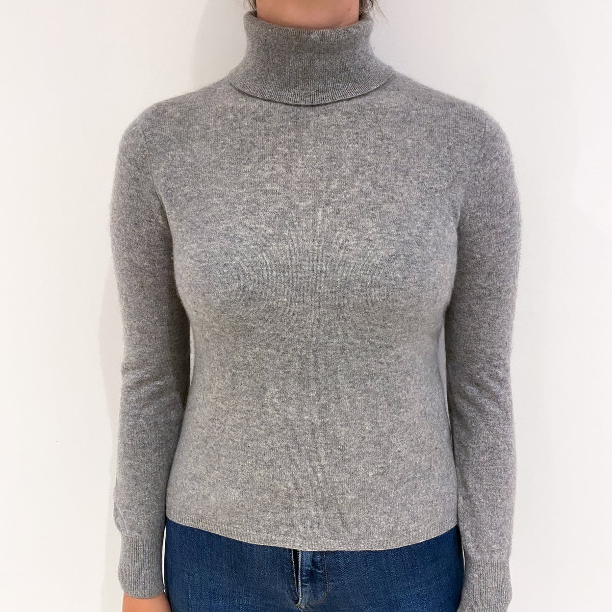 Smoke Grey Cashmere Polo Neck Jumper Small