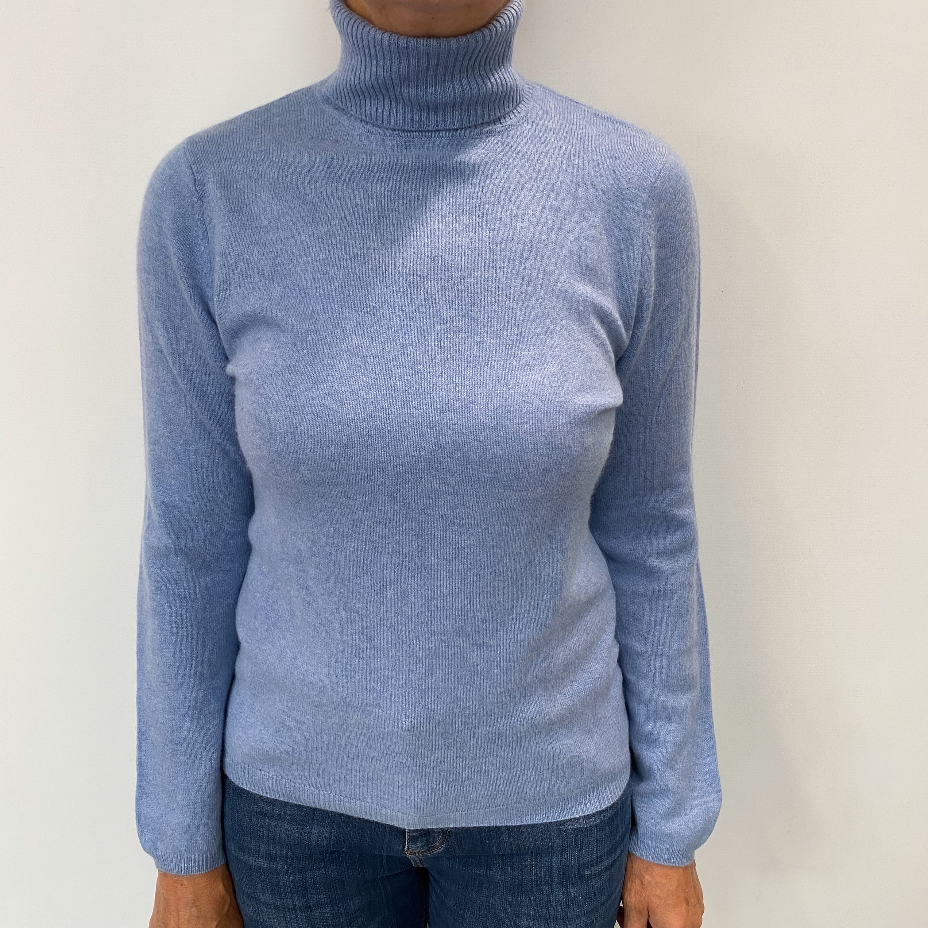 Sky Blue Cashmere Polo Neck Jumper Medium