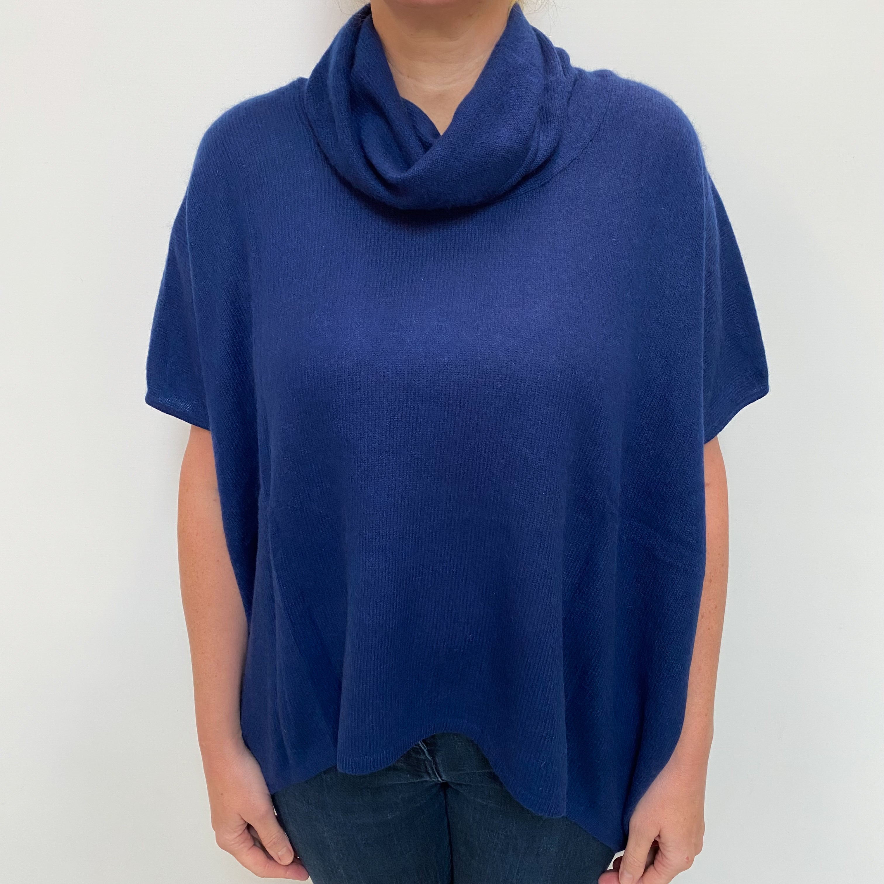 French Navy Cashmere Poncho Style Cowl Neck Jumper Large