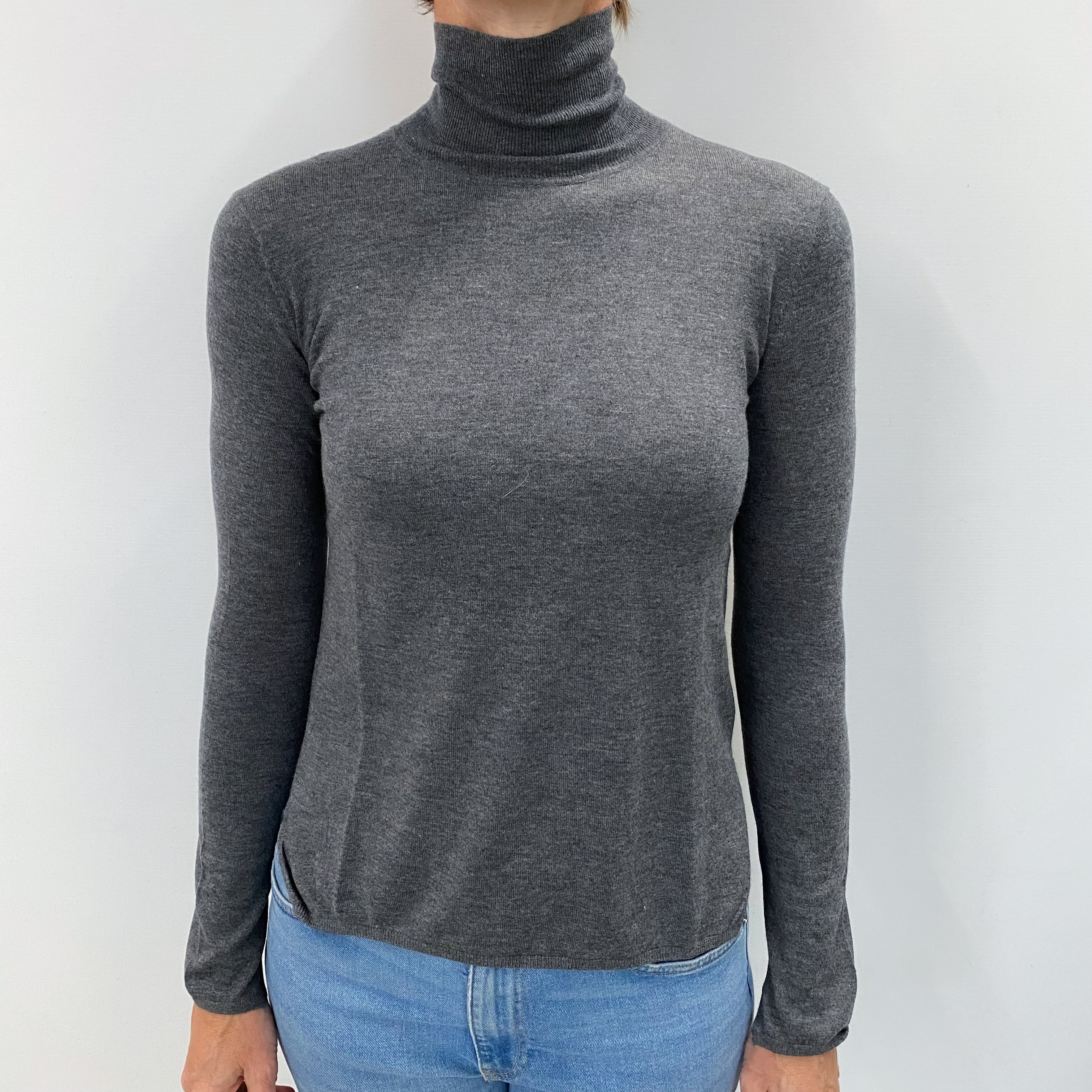 Slate Grey Fine knit Cashmere Turtle Neck Jumper Small