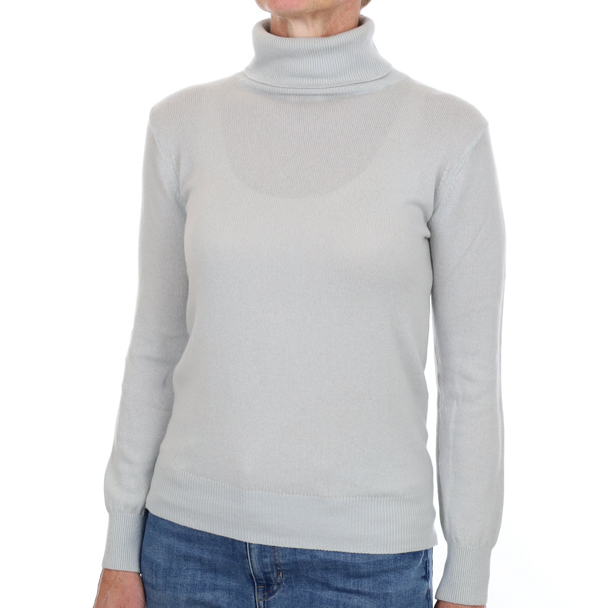 Opal Blue Cashmere Polo Neck Jumper Small