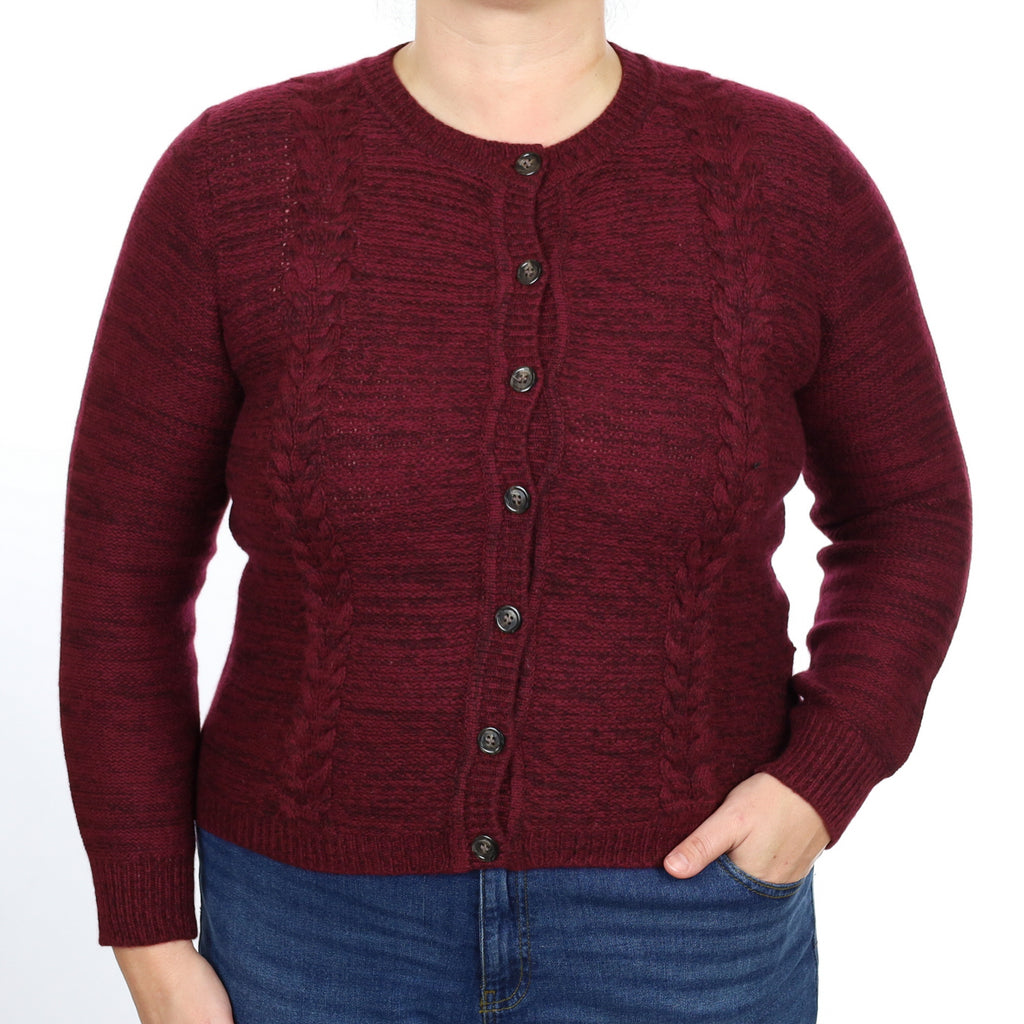 Mulberry Purple Textured Cashmere Crew Neck Cardigan Large