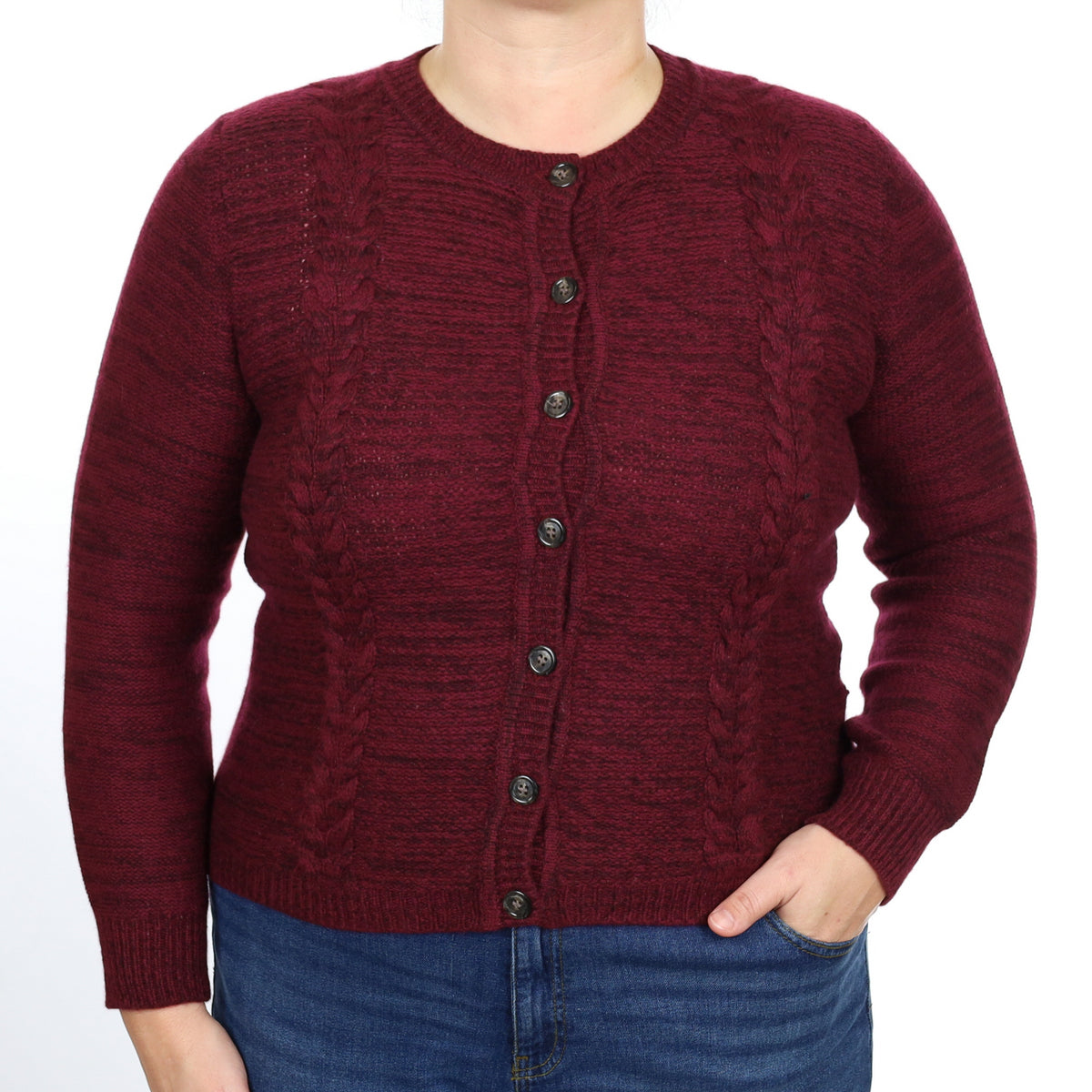 Mulberry Purple Textured Cashmere Crew Neck Cardigan Large