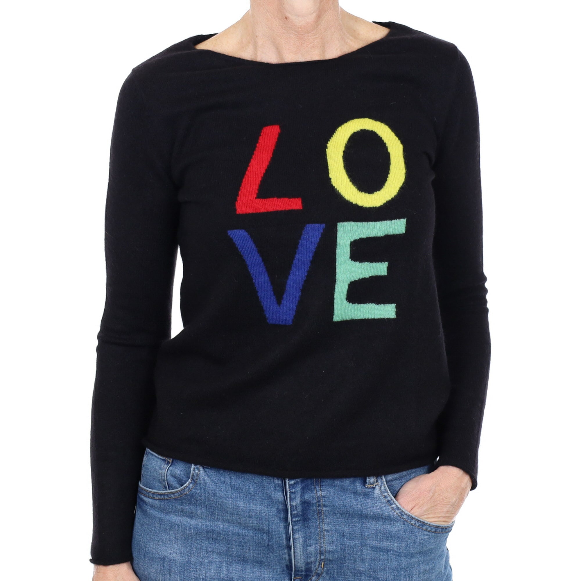 Black ‘Love’ Motif Cashmere Crew Neck Jumper Small