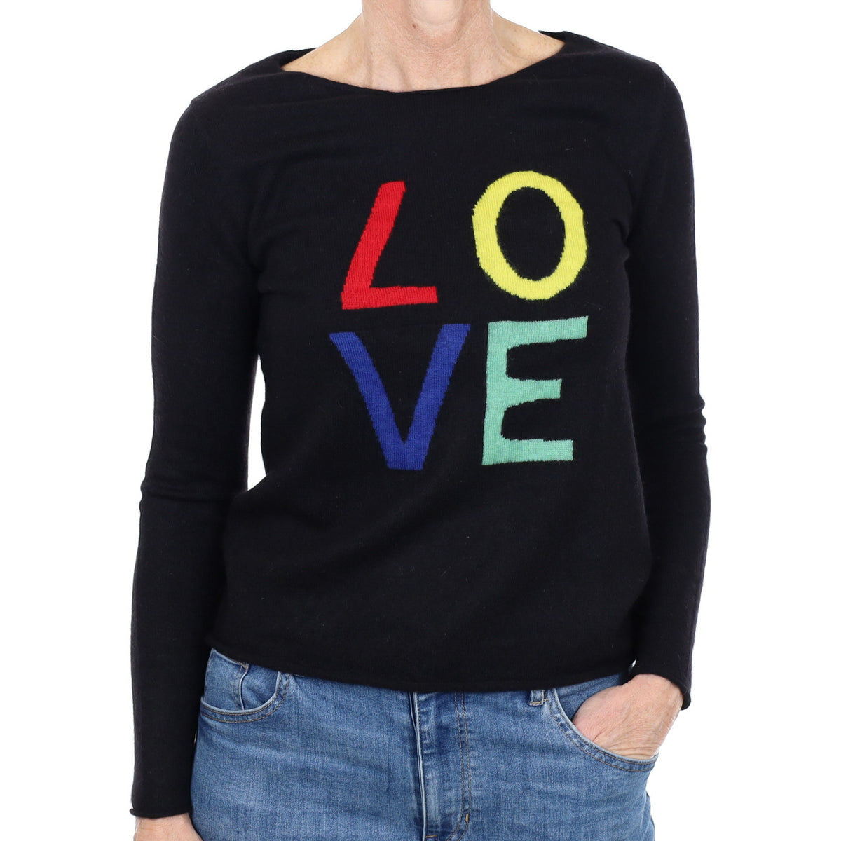 Black ‘Love’ Motif Cashmere Crew Neck Jumper Small