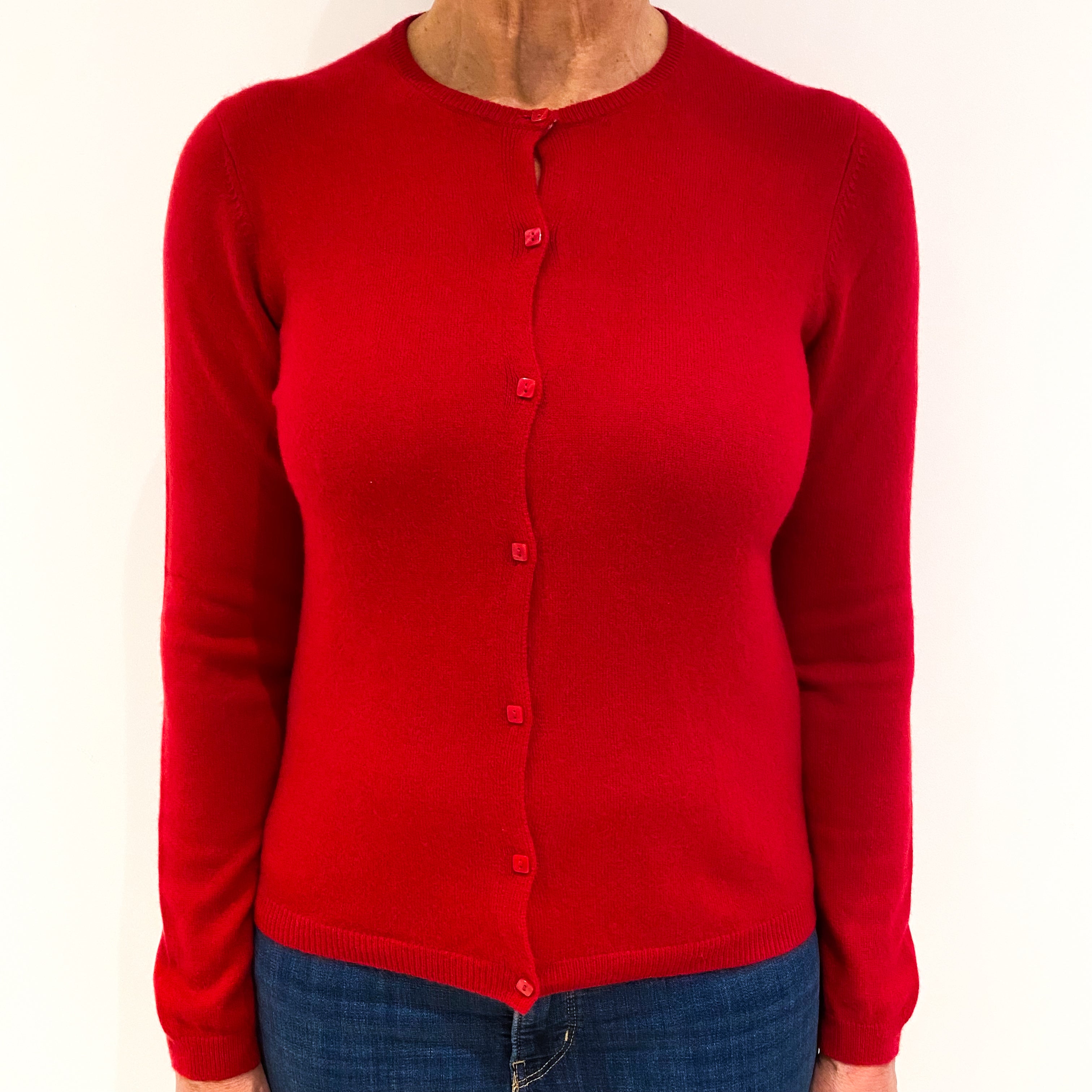 Post Box Red Cashmere Crew Neck Cardigan Medium