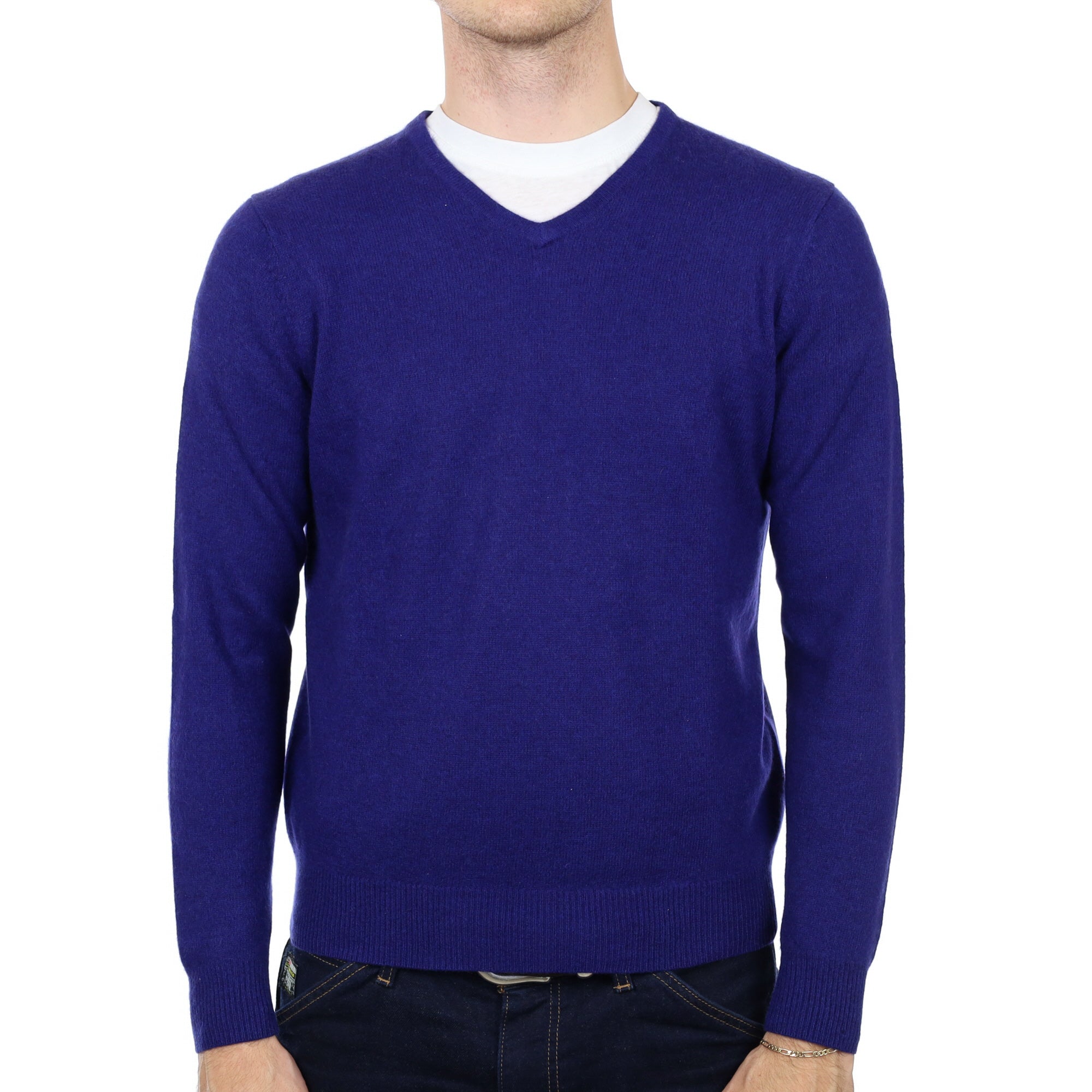 Men's Indigo Purple Cashmere Crew Neck Jumper Medium