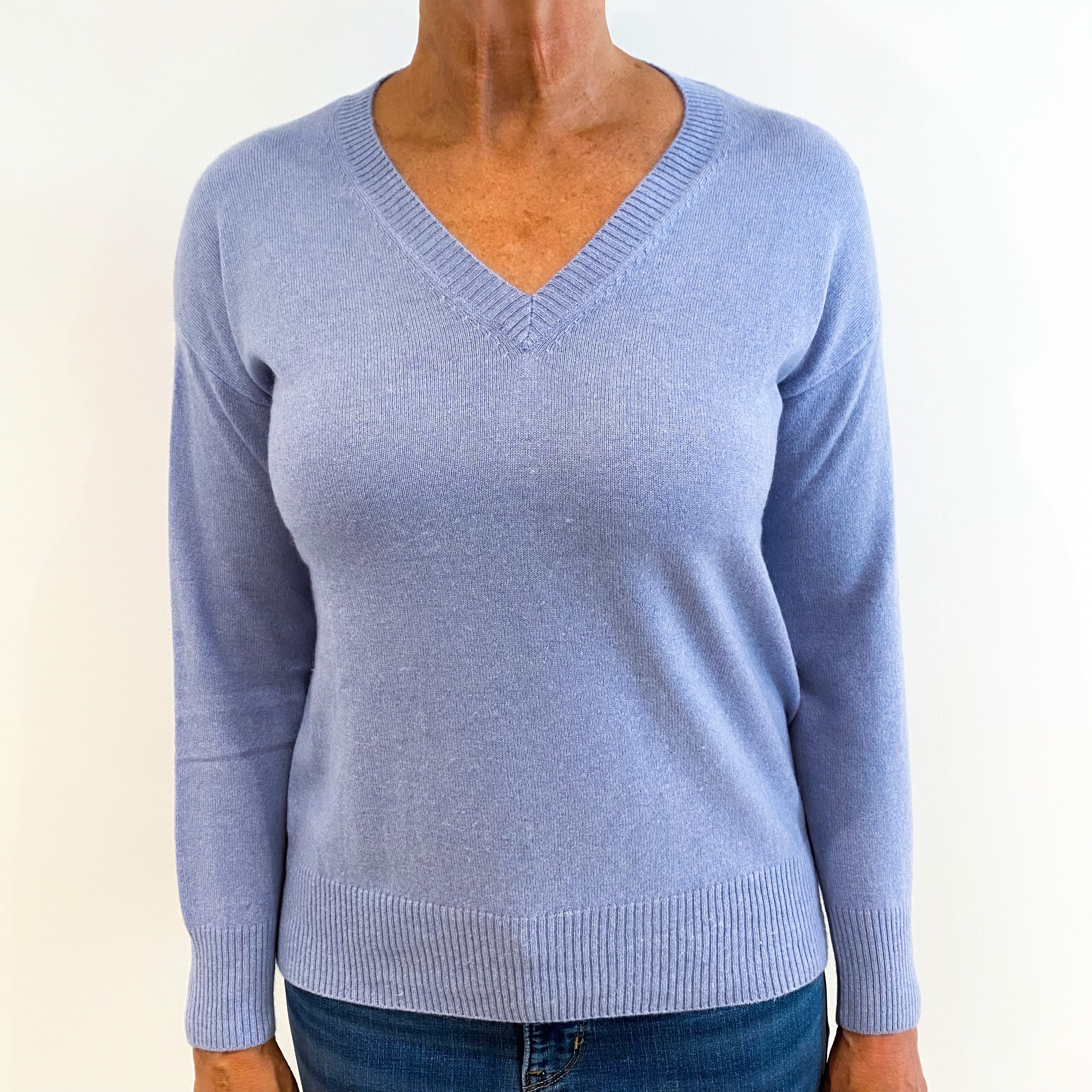 Sky Blue Cashmere V-Neck Jumper Medium