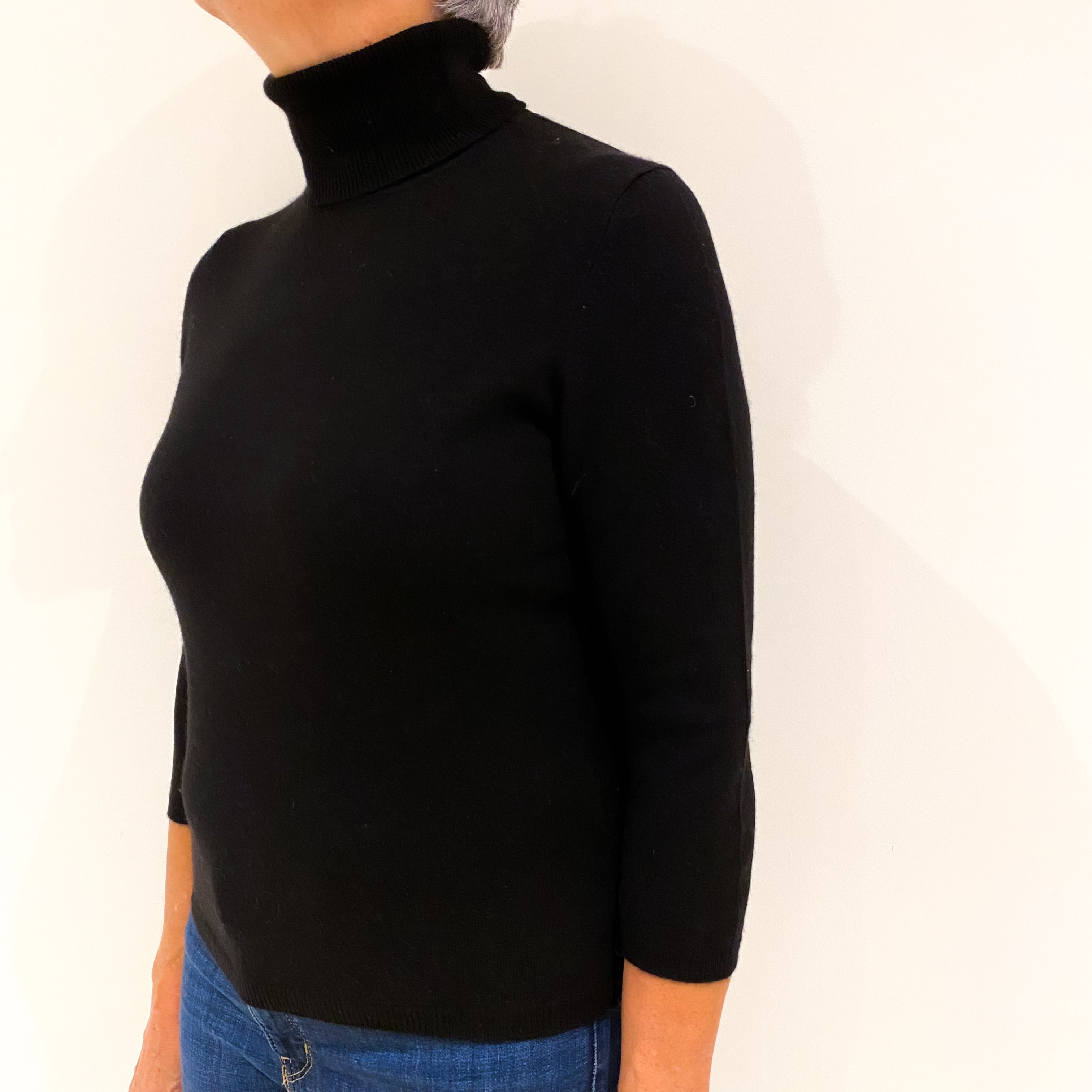 Black Cashmere Polo Neck Jumper Medium