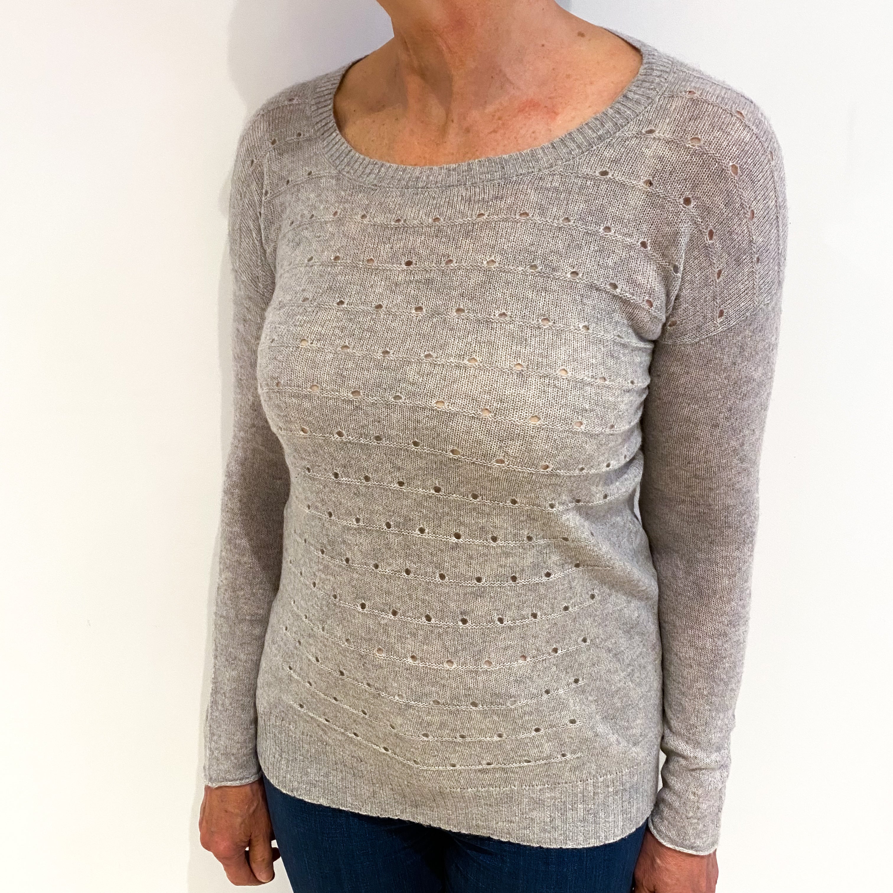 Mist Grey Cashmere Wide Crew Neck Jumper Medium