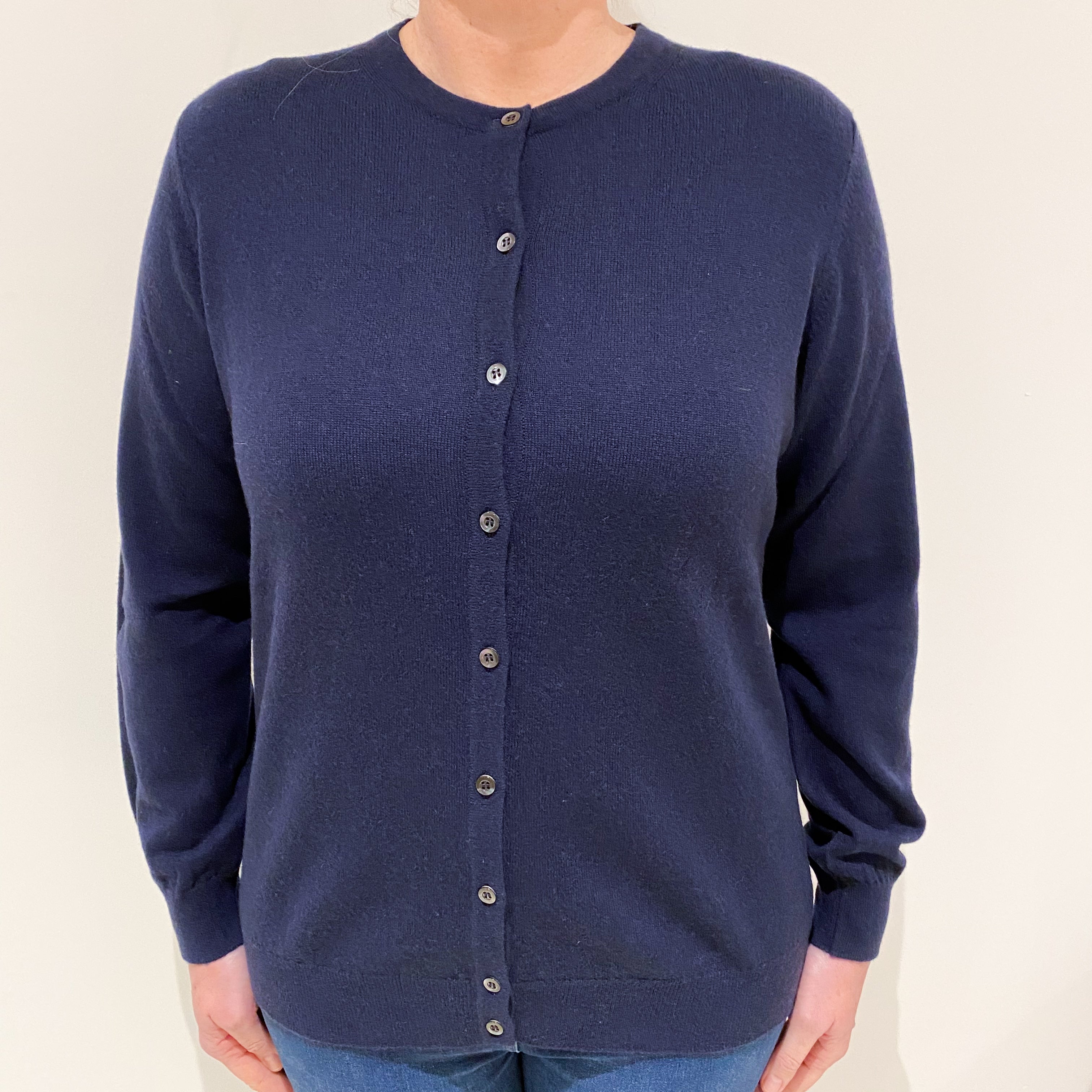 Brand New Scottish Navy Cashmere Crew Neck Cardigan Large