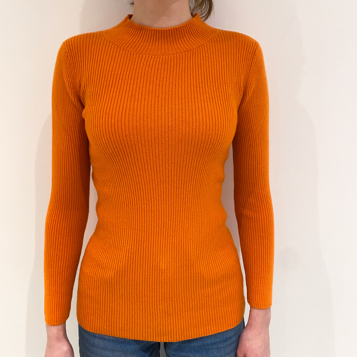 Crab Orange Skinny Rib Cashmere Turtle Neck Jumper Extra Small