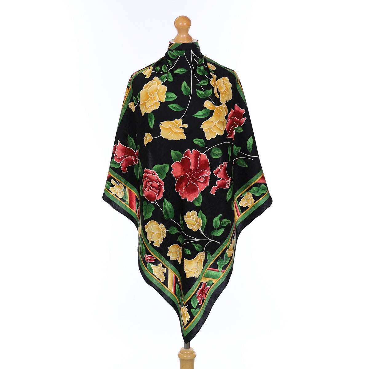 Black And Green Floral Vintage Silk Scarf
