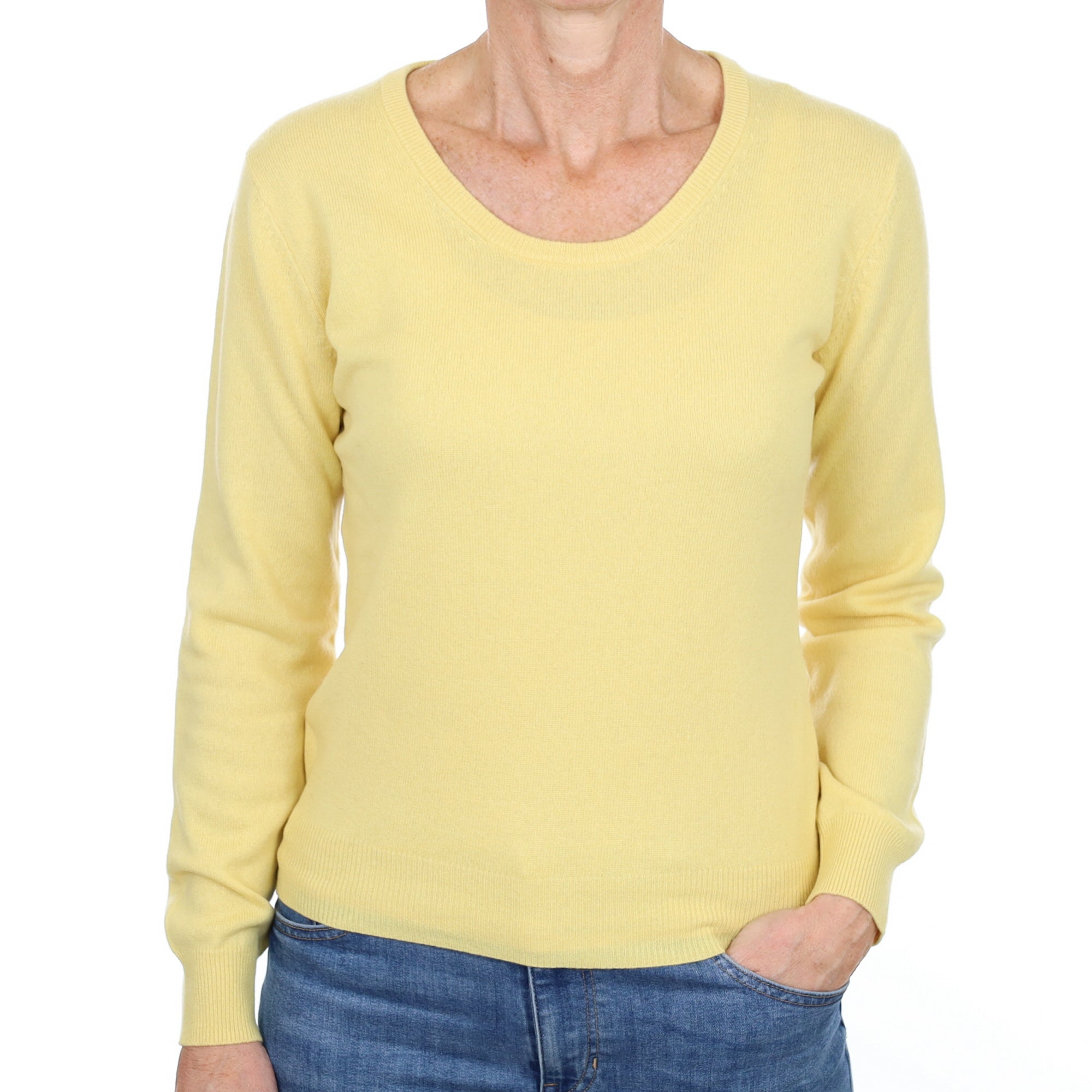 Custard Yellow Cashmere Scoop Neck Jumper Small