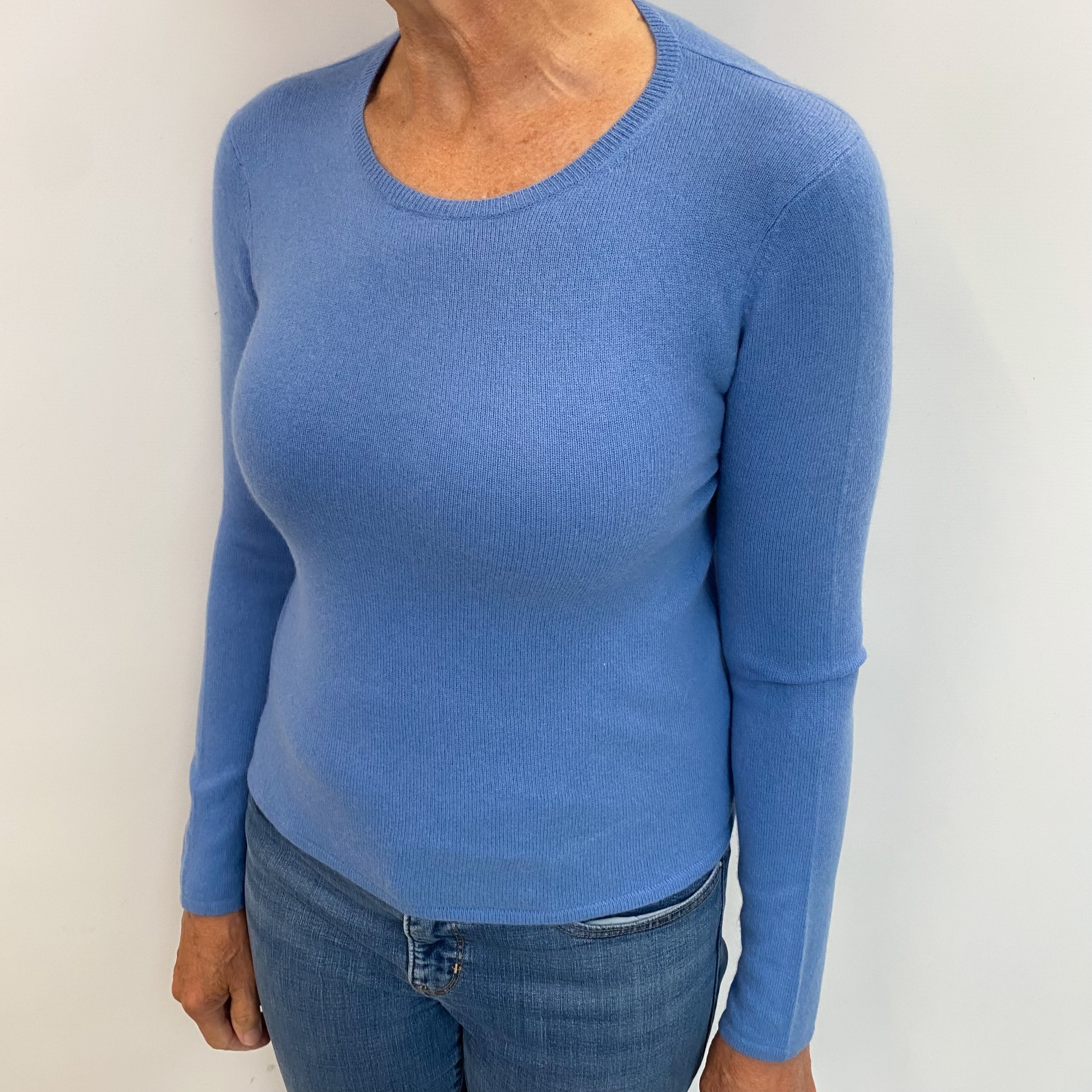 Cornflower Blue Cashmere Crew Neck Jumper Medium
