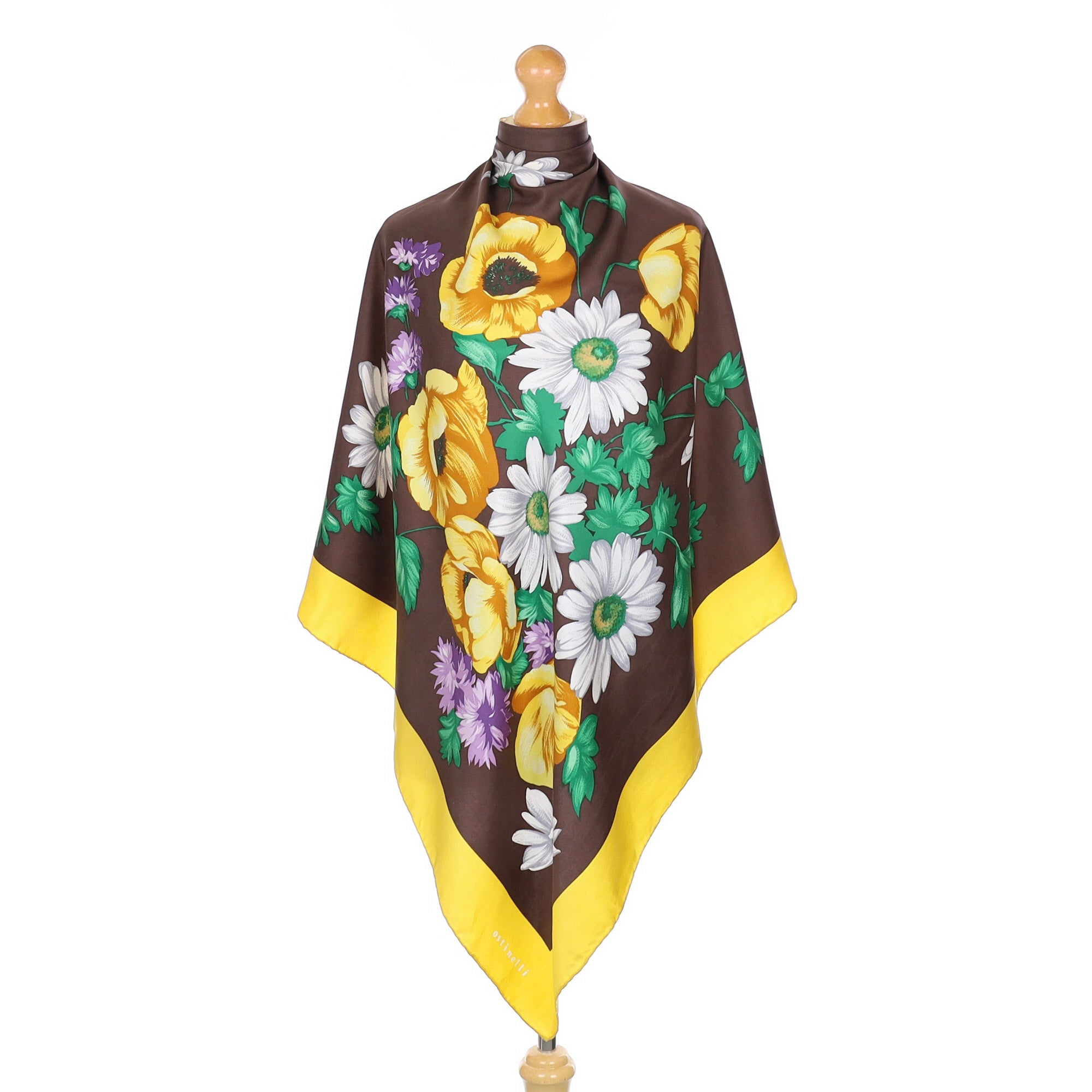 1970’s Ostinelli Brown & Yellow Vintage Silk Scarf
