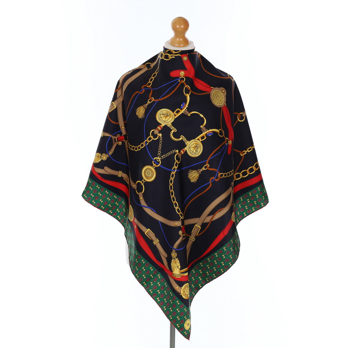 Mantero Equestrian Black and Green Silk Scarf