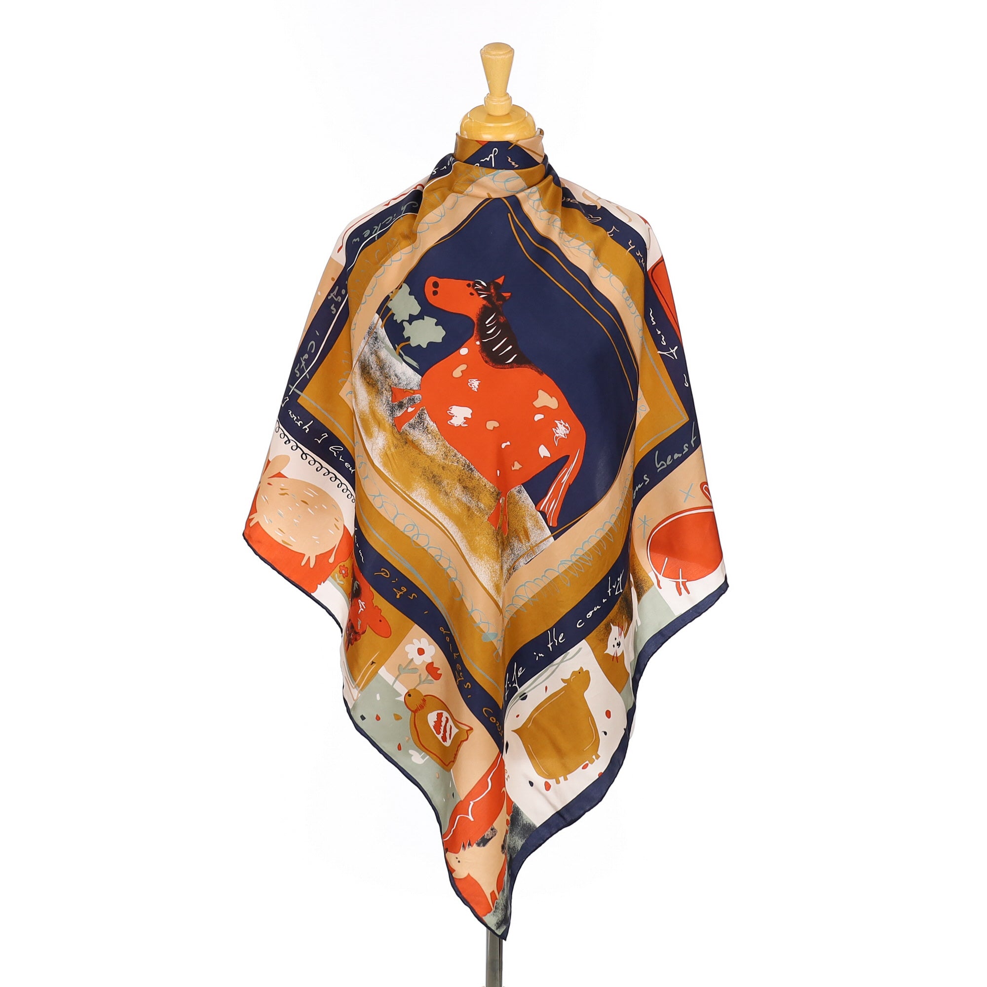 Abstract Farm Animal Design Silk Scarf
