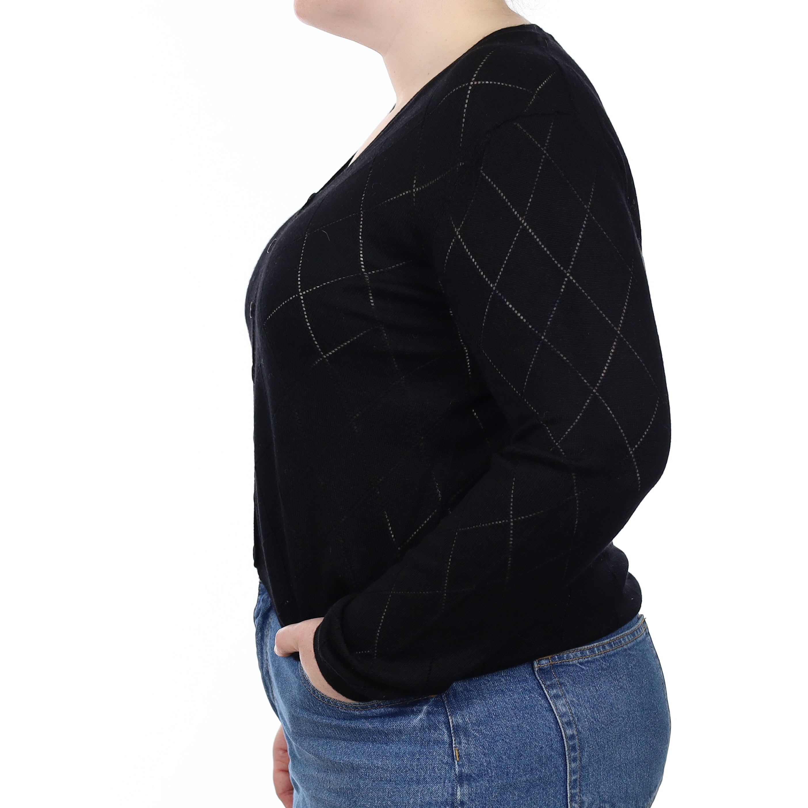 Black Diamond Knit Cashmere V Neck Cardigan Large