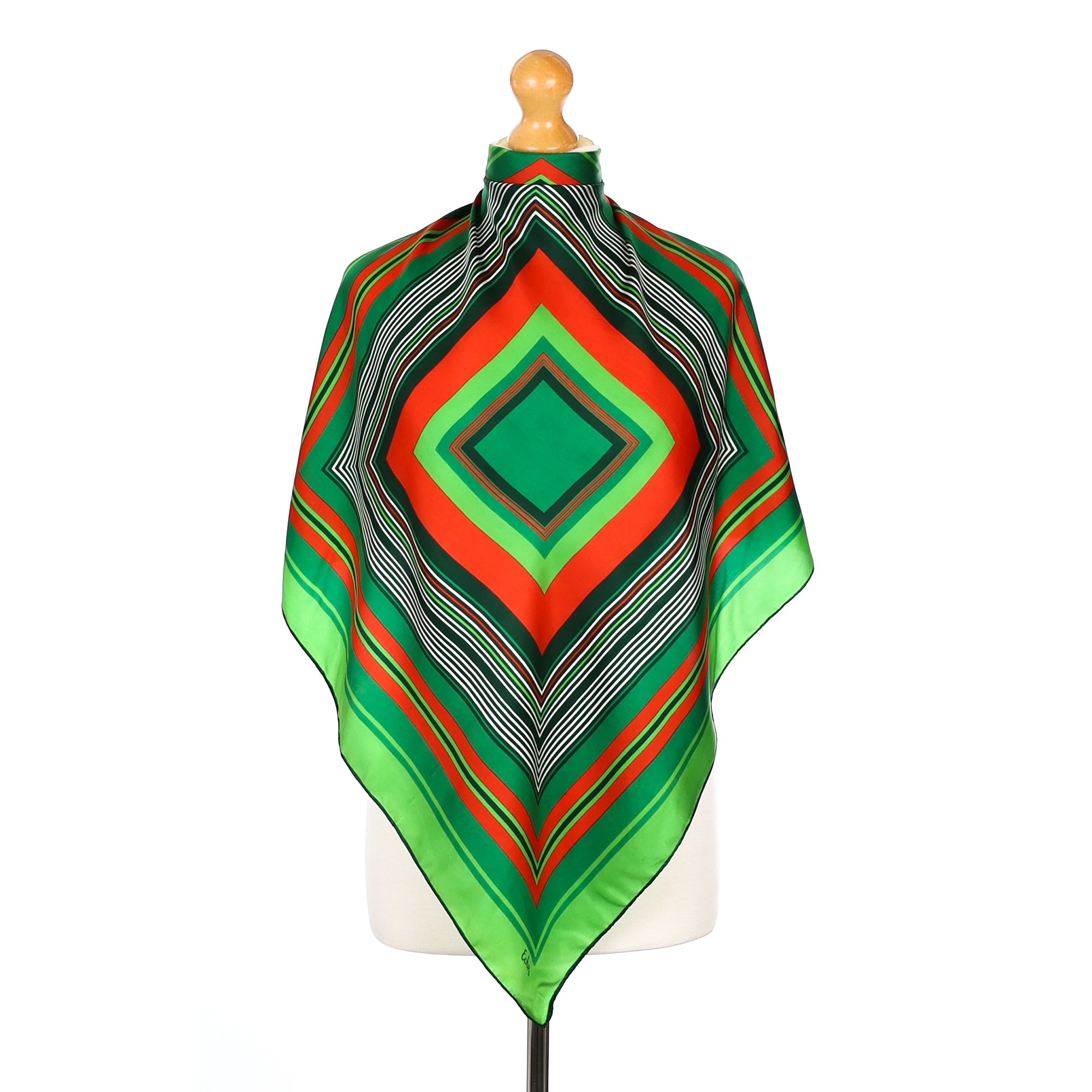 Echo Vintage Green Striped Silk Scarf