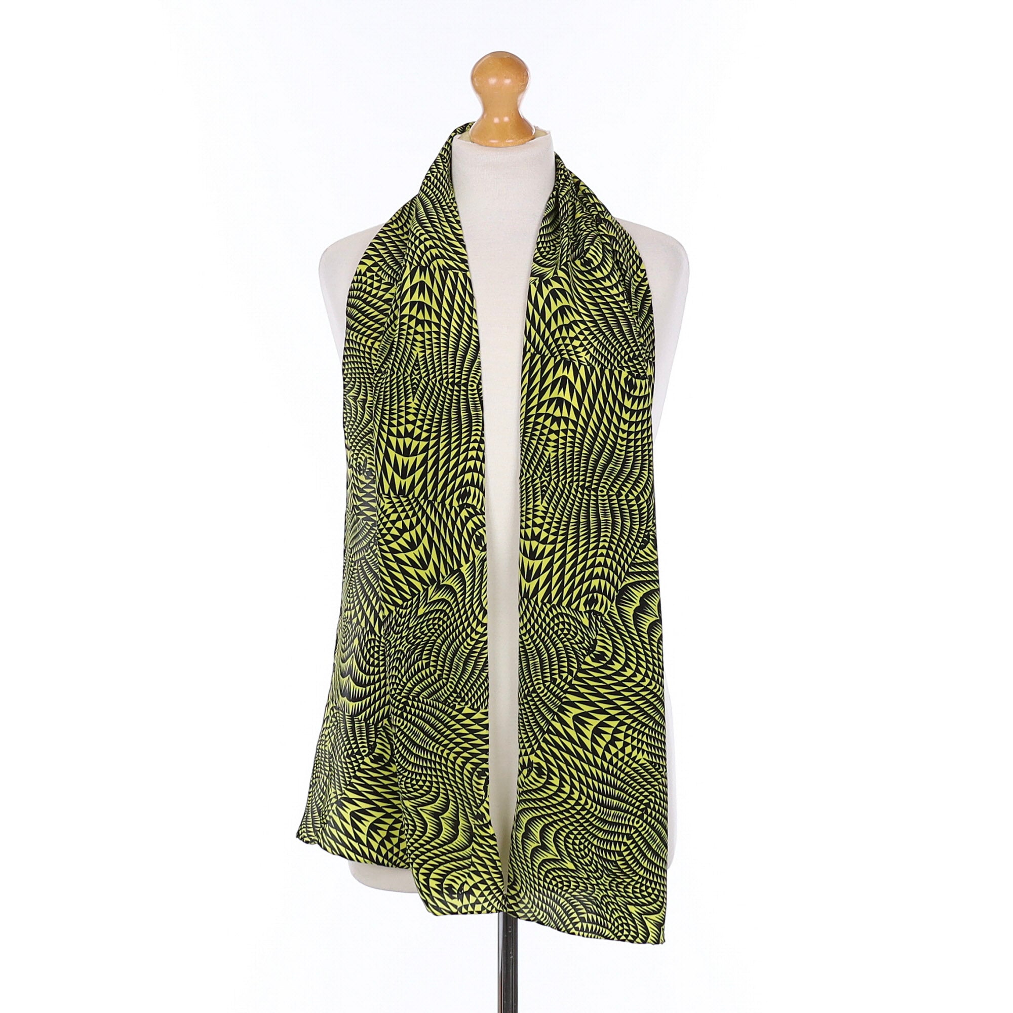 Charlotte Sparre Green and Black Patterned Silk Scarf