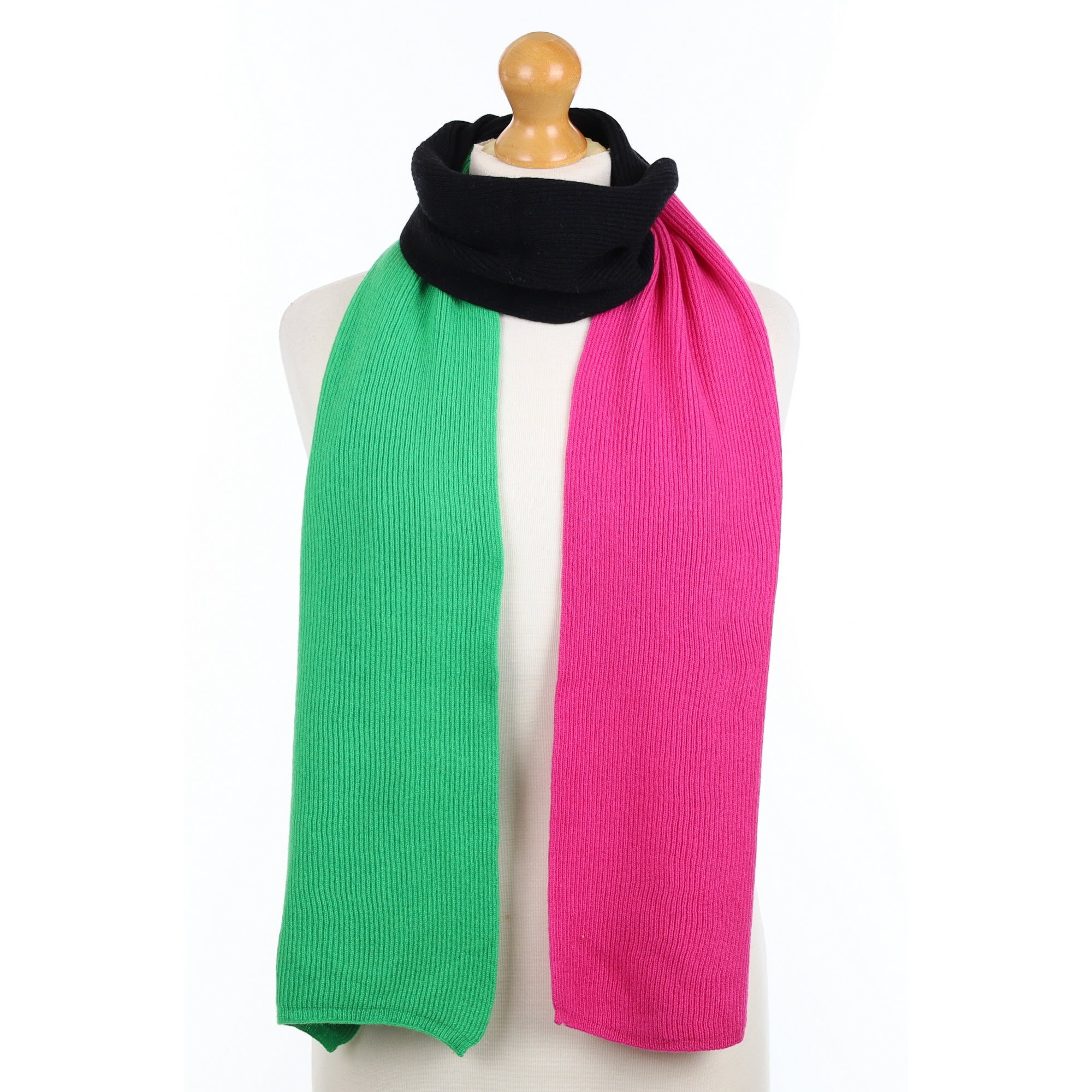 Brand New Scottish Hot Pink Green & Black Cashmere Ribbed Scarf