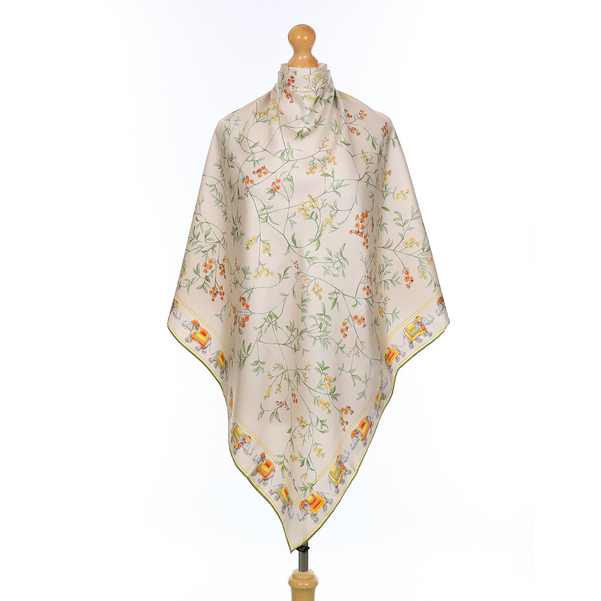 Jim Thompson Green And Beige Floral Silk Scarf