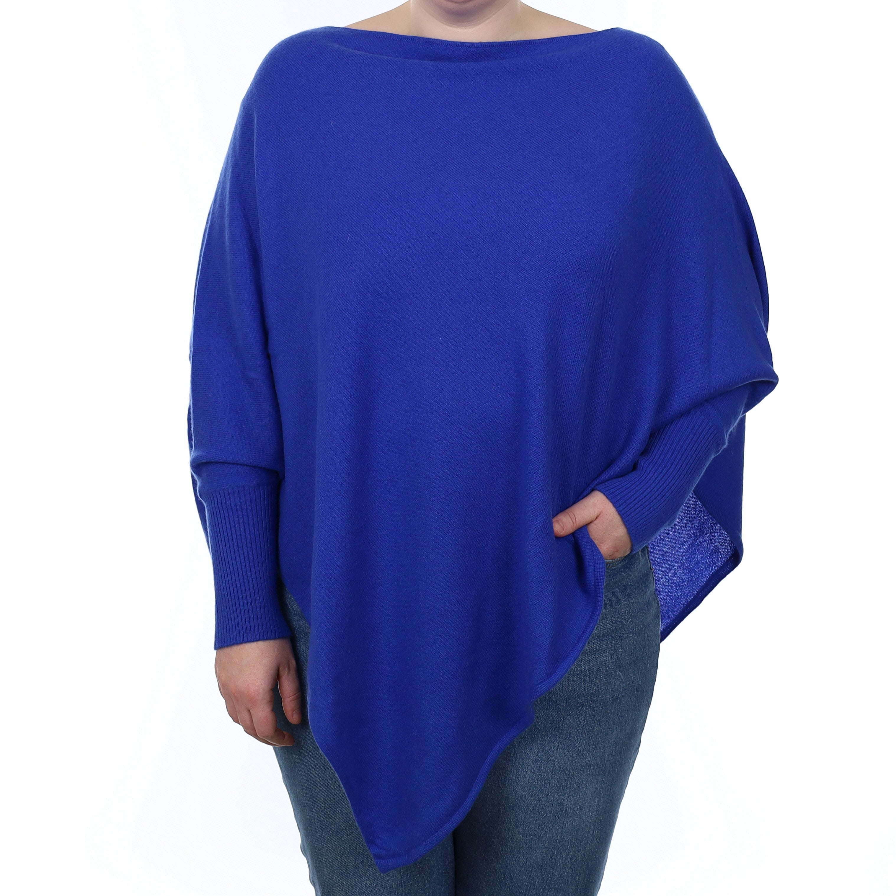 Royal Blue Cashmere Asymmetric Batwing Crew Neck Jumper Large
