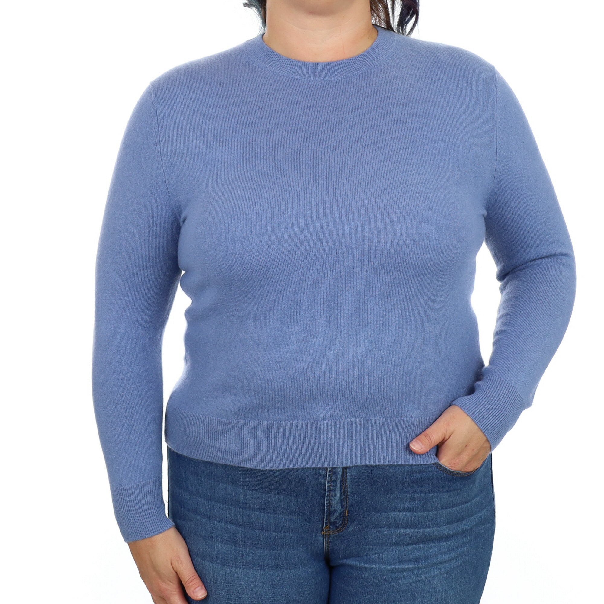 Dusky Blue Cashmere Crew Neck Jumper Large