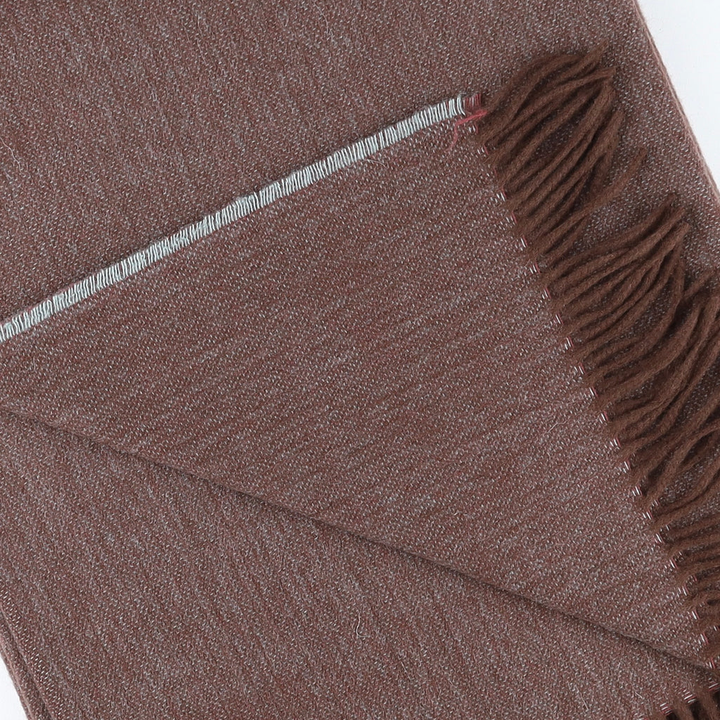 Brand New English Chocolate Duck Egg and Mulberry Marl Luxury Woven Cashmere Blanket