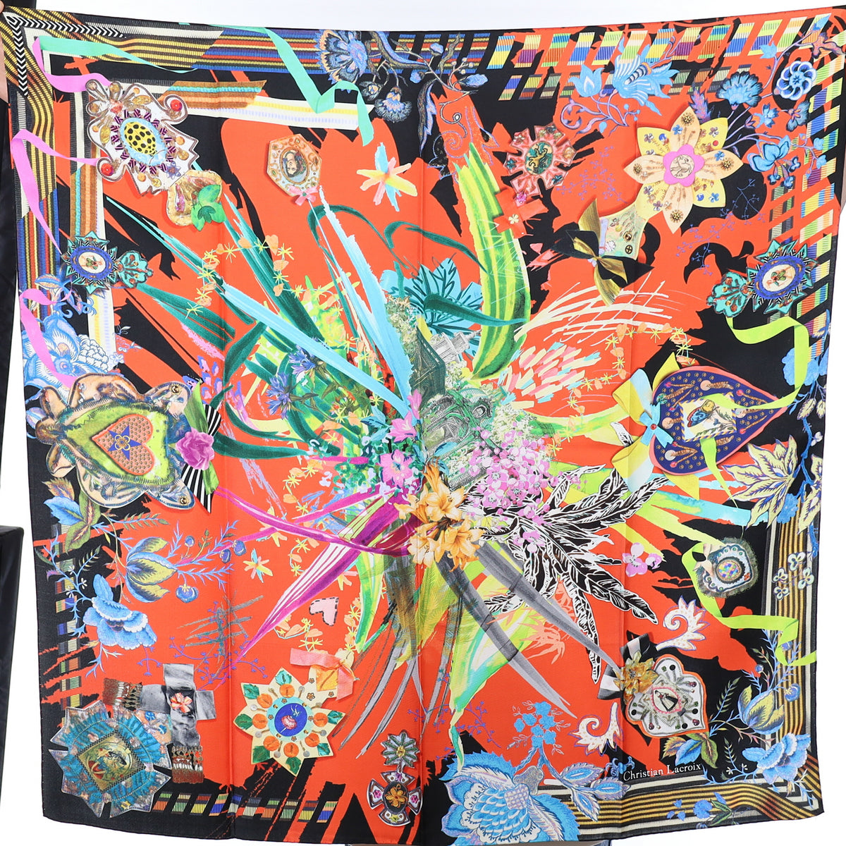 Brand New Christian Lacroix Multicoloured Abstract Silk Scarf
