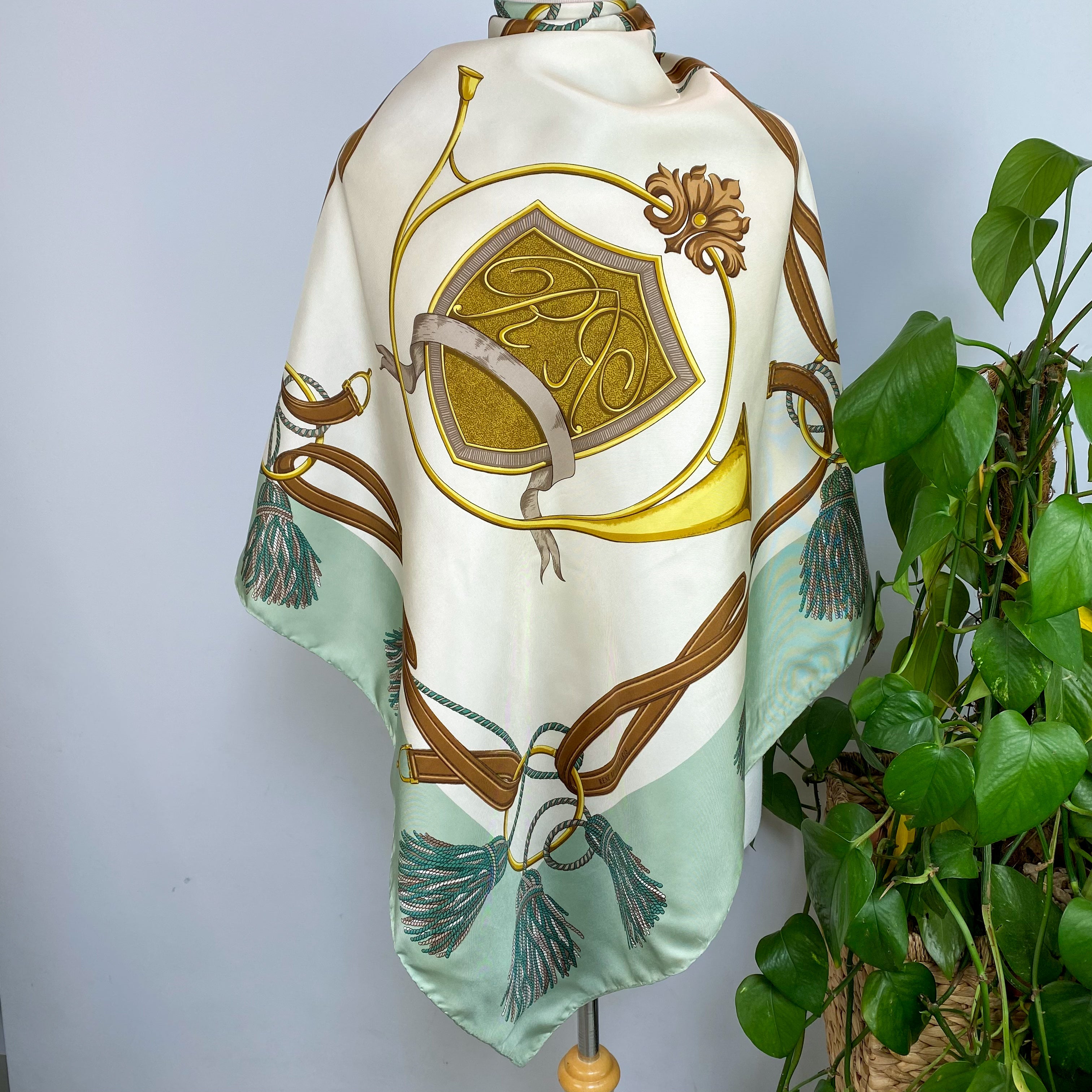 Large French Equestrian Vintage Silk Scarf