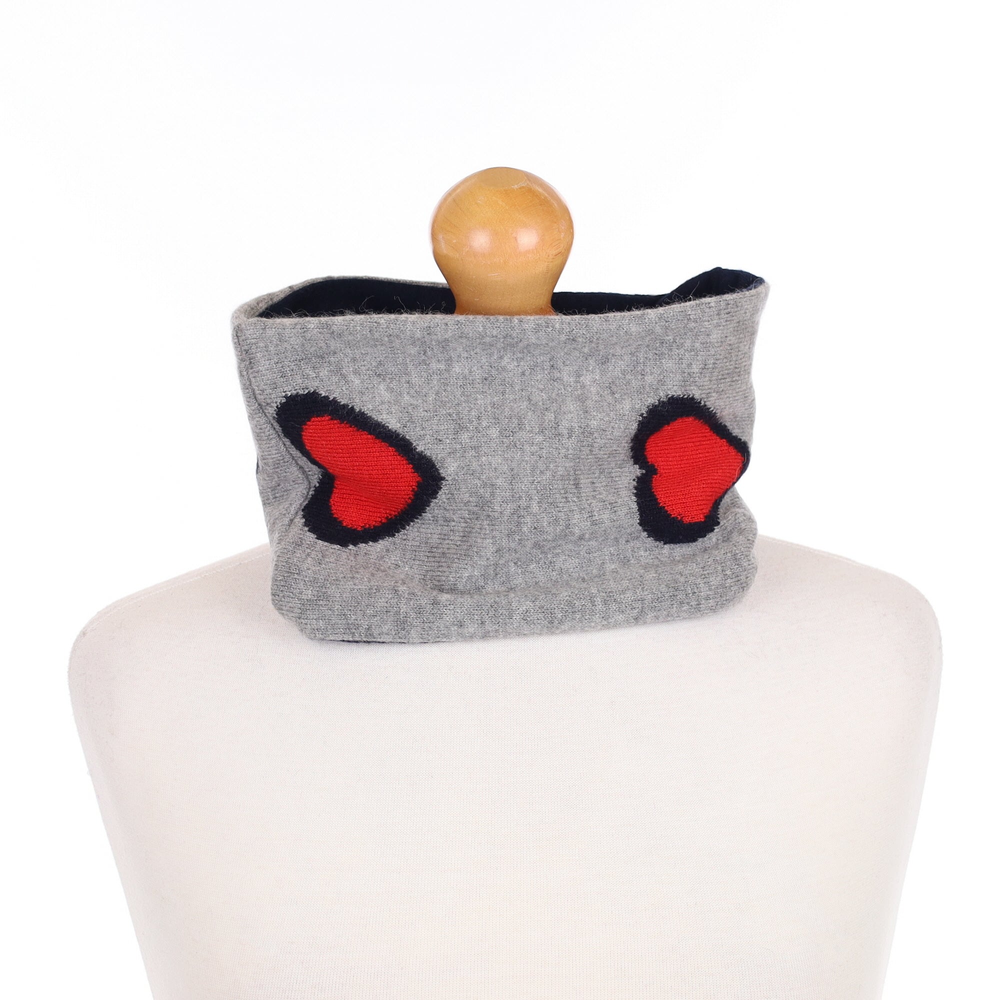 Grey Love Heart and Navy Neck Warmer