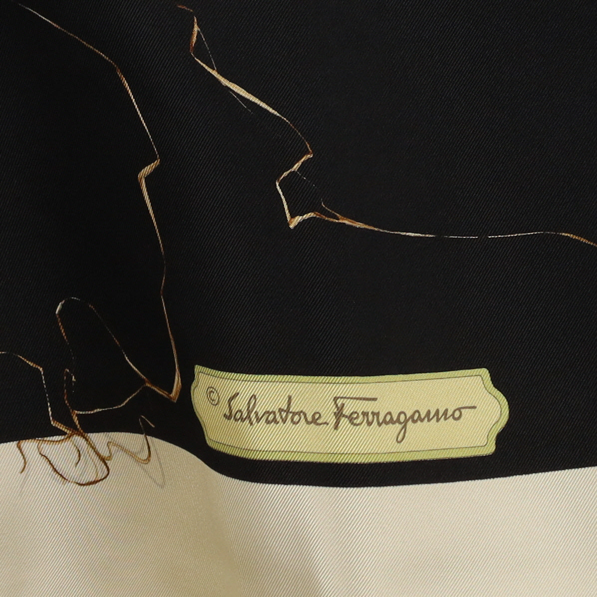 Salvatore Ferragamo Cream and Black Silk Scarf