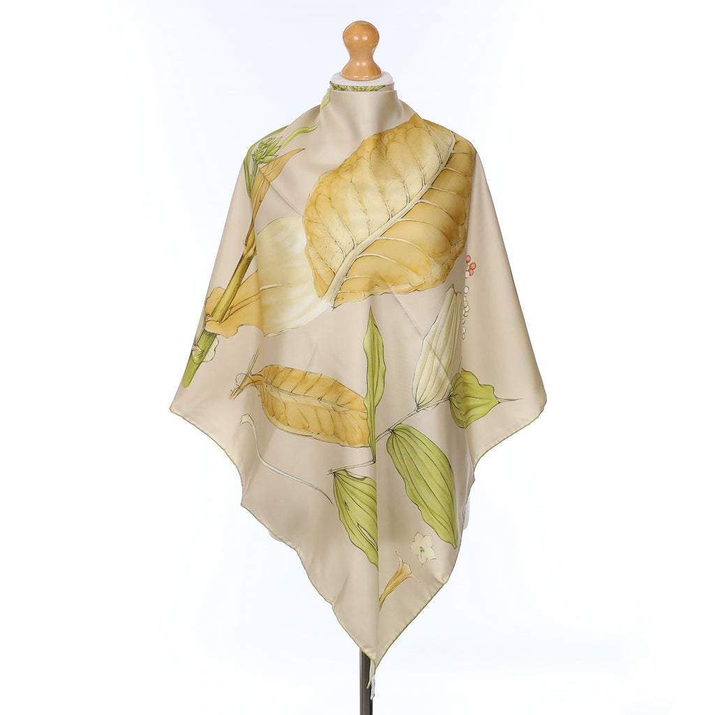 Tiffany & Co Champagne Foliage Design Silk Scarf
