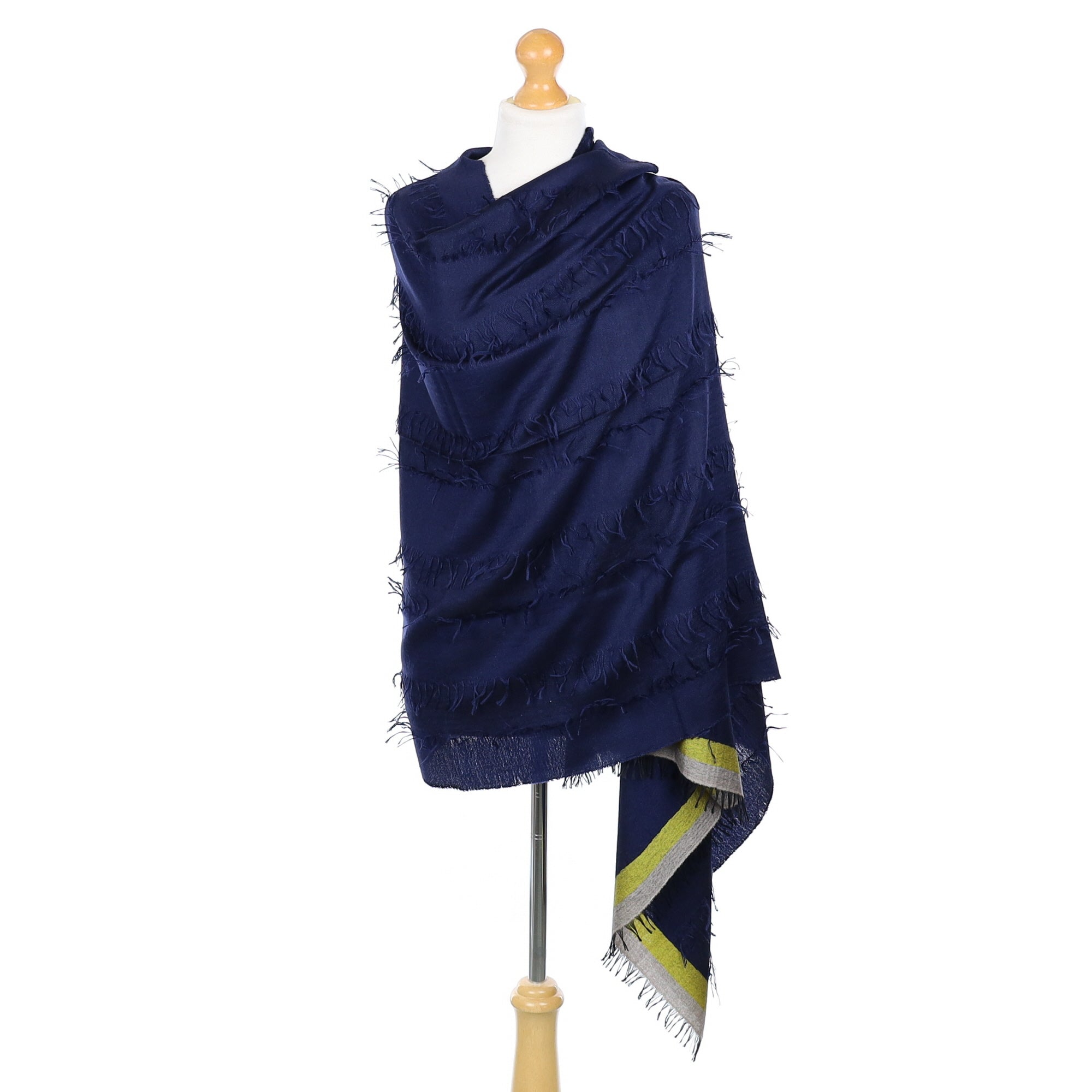 Scottish Begg & Co Navy Blue Tassel Fine Woven Cashmere & Silk Wrap