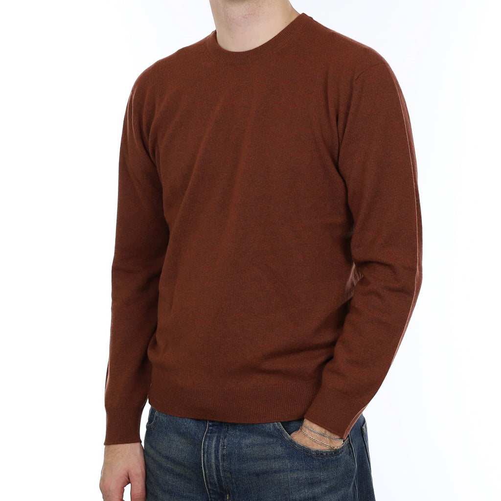 Men’s Brand New Scottish Rust Brown Cashmere Crew Neck Jumper Medium