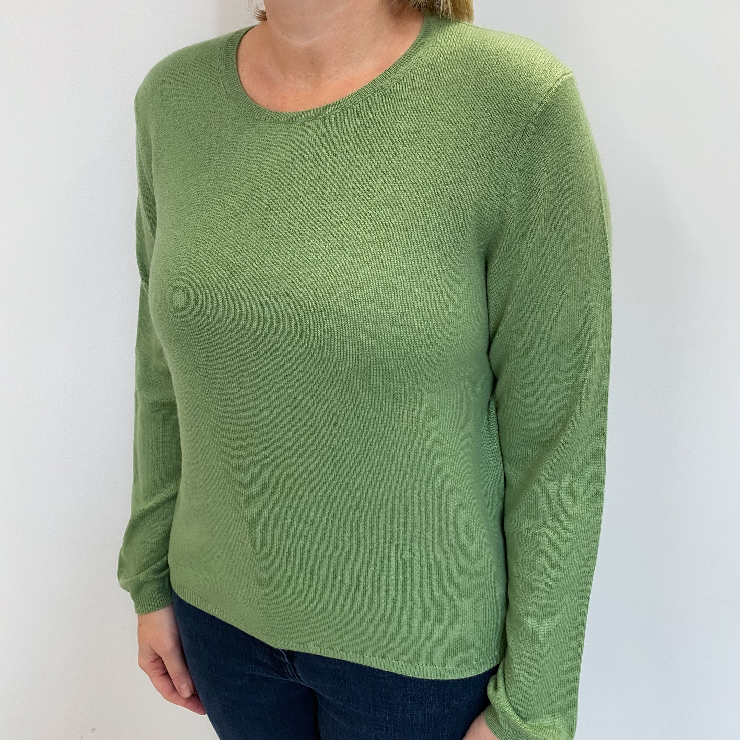 Pear Green Cashmere Crew Neck Jumper Large