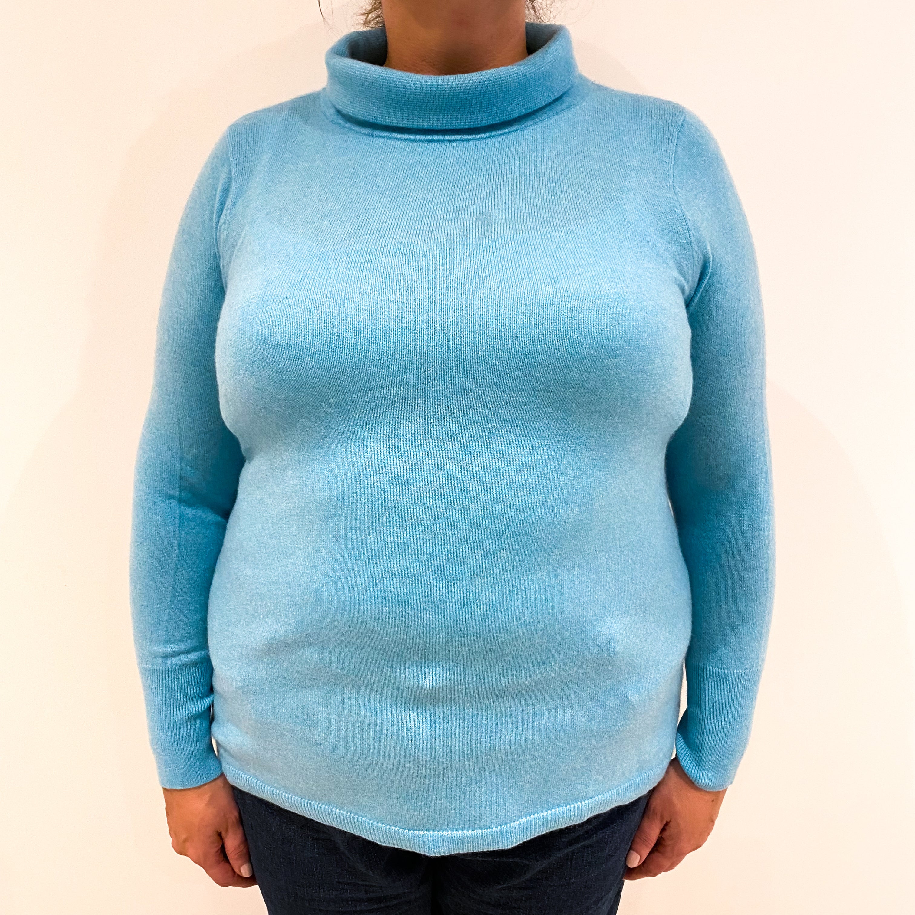 Turquoise Blue Cashmere Polo Neck Jumper Extra Large Petite