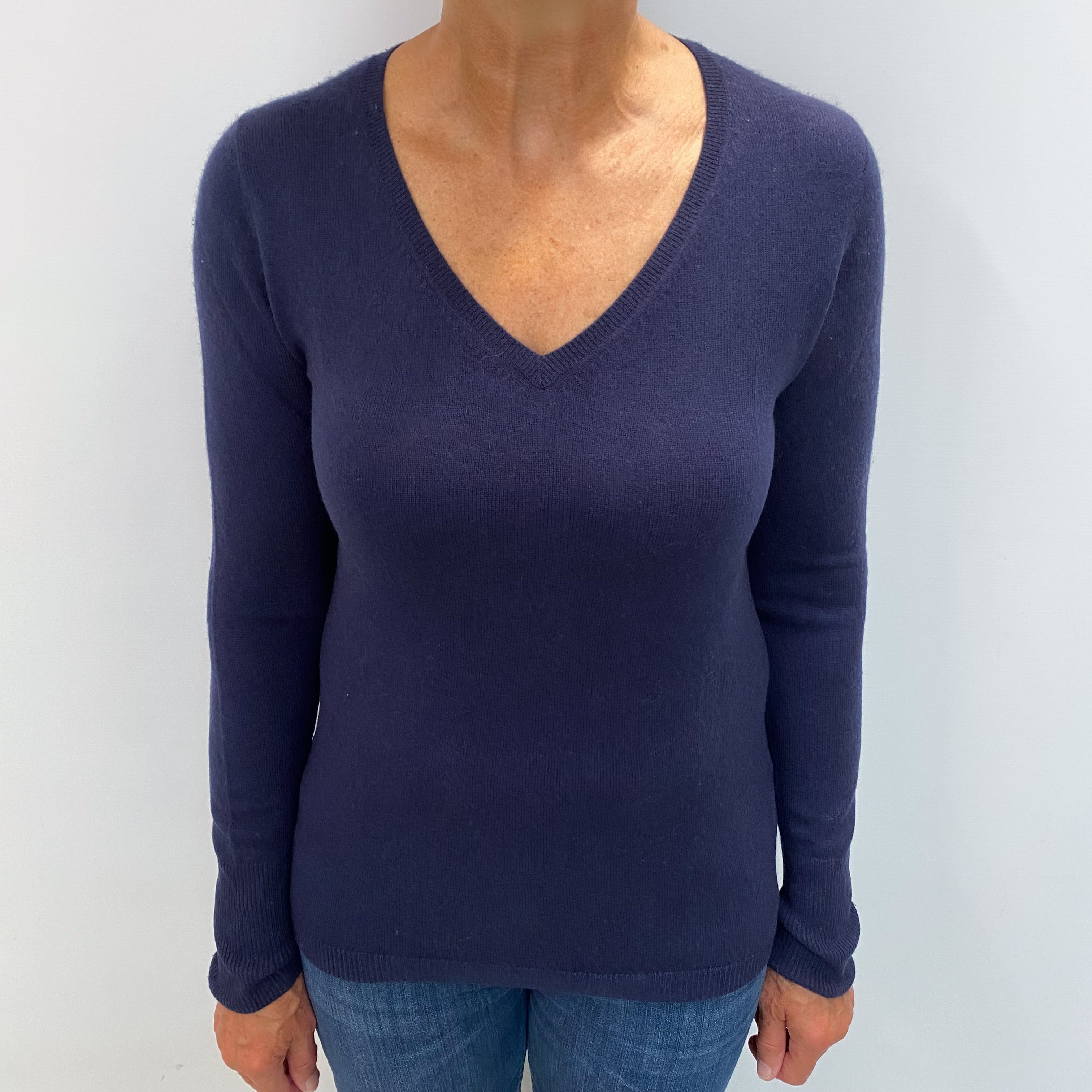 Midnight Navy Cashmere V Neck Jumper Medium
