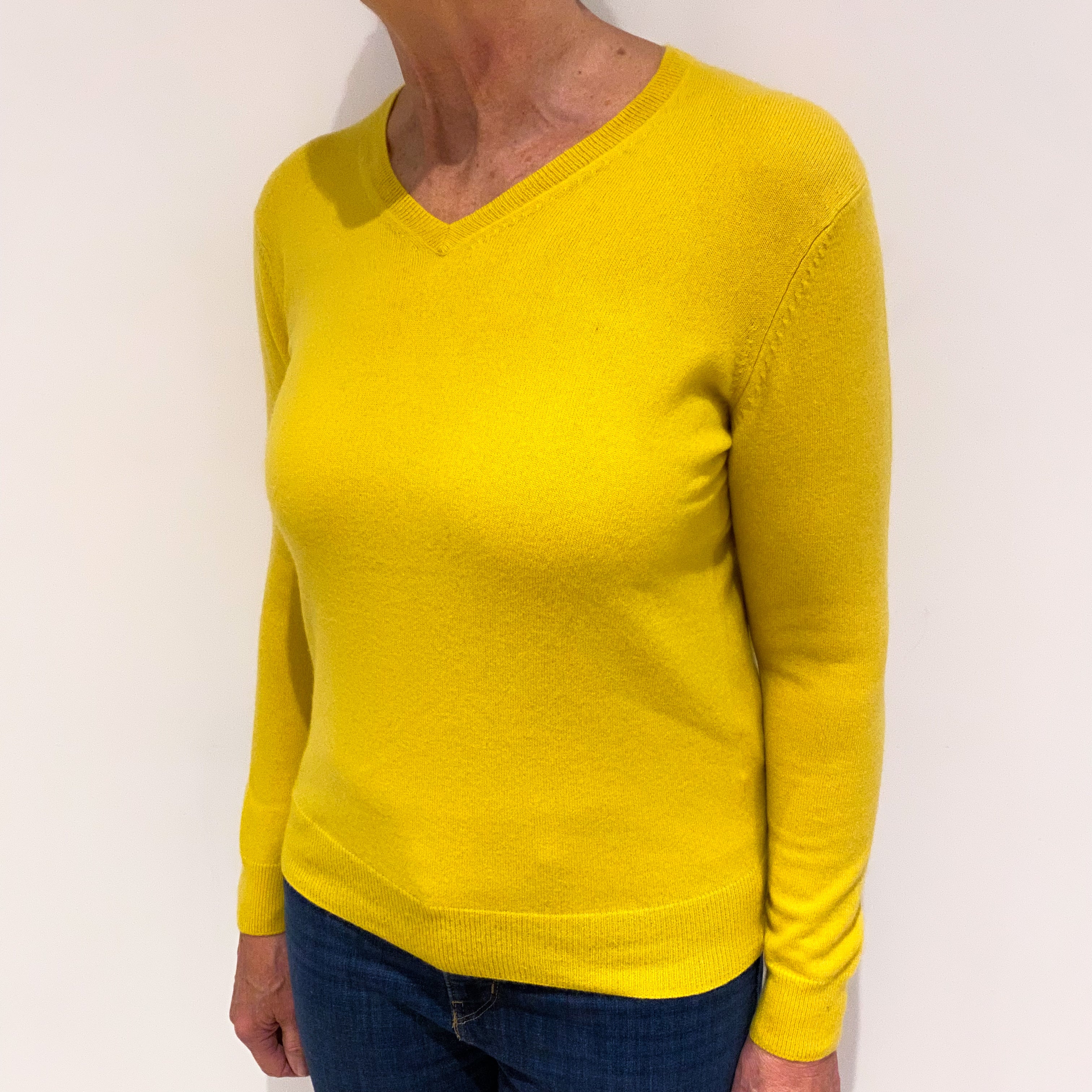 Sunrise Yellow Cashmere V Neck Jumper Medium