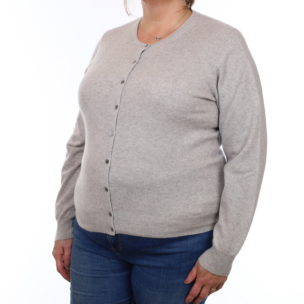 Mist Grey Cashmere Crew Neck Cardigan Extra Large