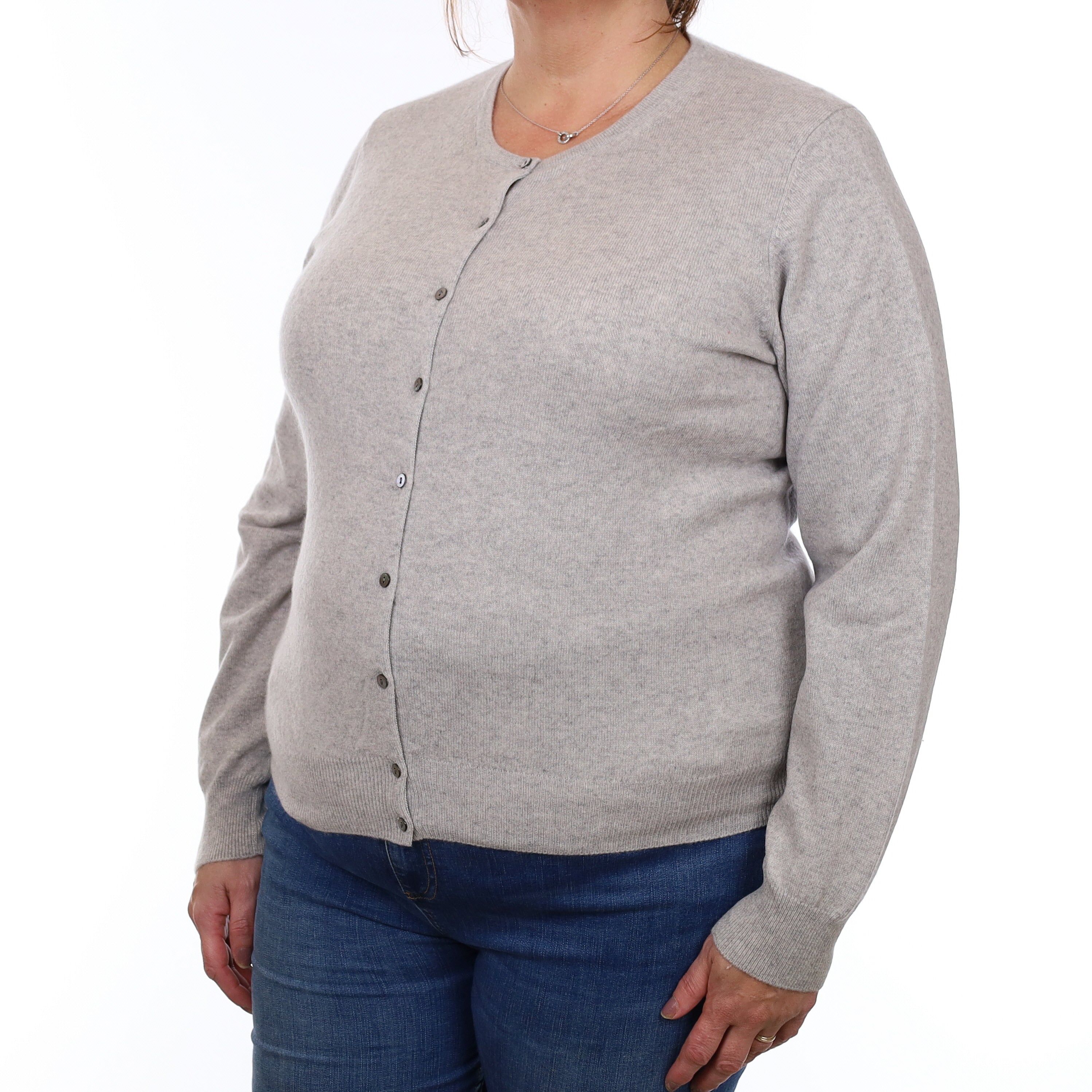 Mist Grey Cashmere Crew Neck Cardigan Extra Large