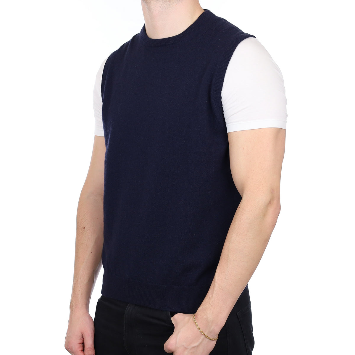 Men’s Brand New Scottish Navy Cashmere Crew Neck Tank Top XL
