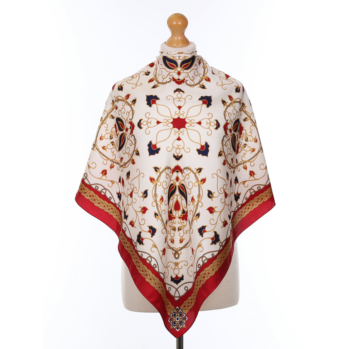 Cream And Red Baroque Silk Scarf