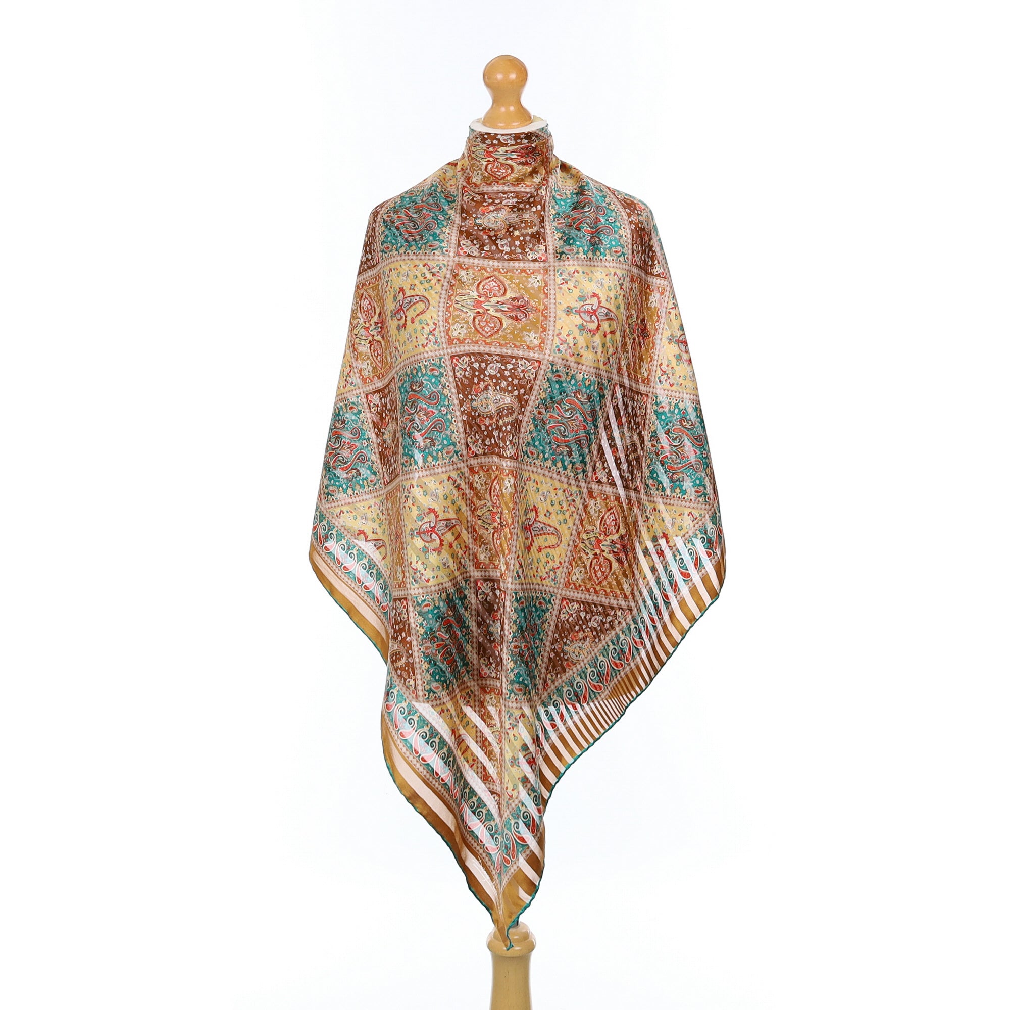 Ostinelli Green and Brown Patterned Silk Scarf