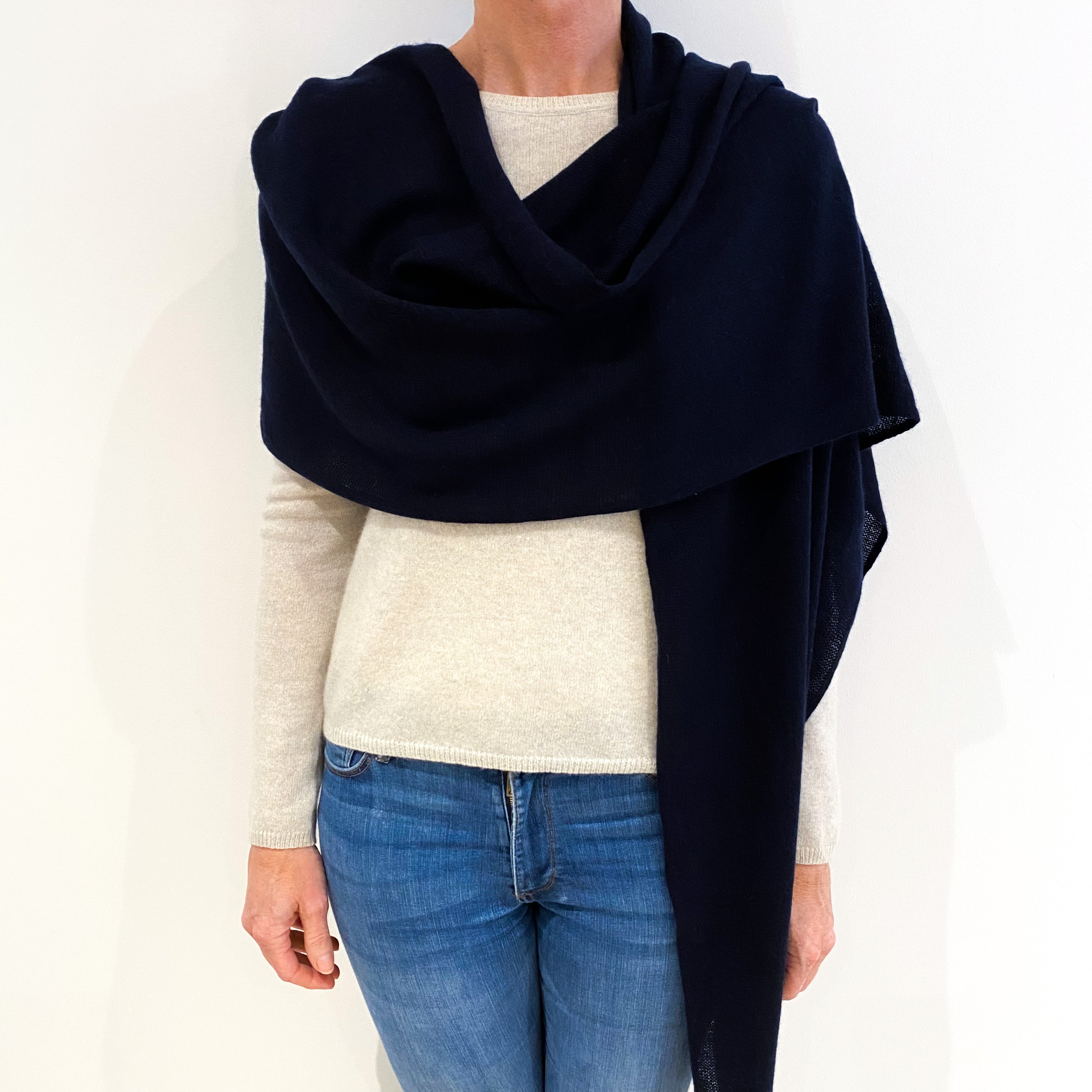 Navy Blue Cashmere Knitted Scarf/Wrap