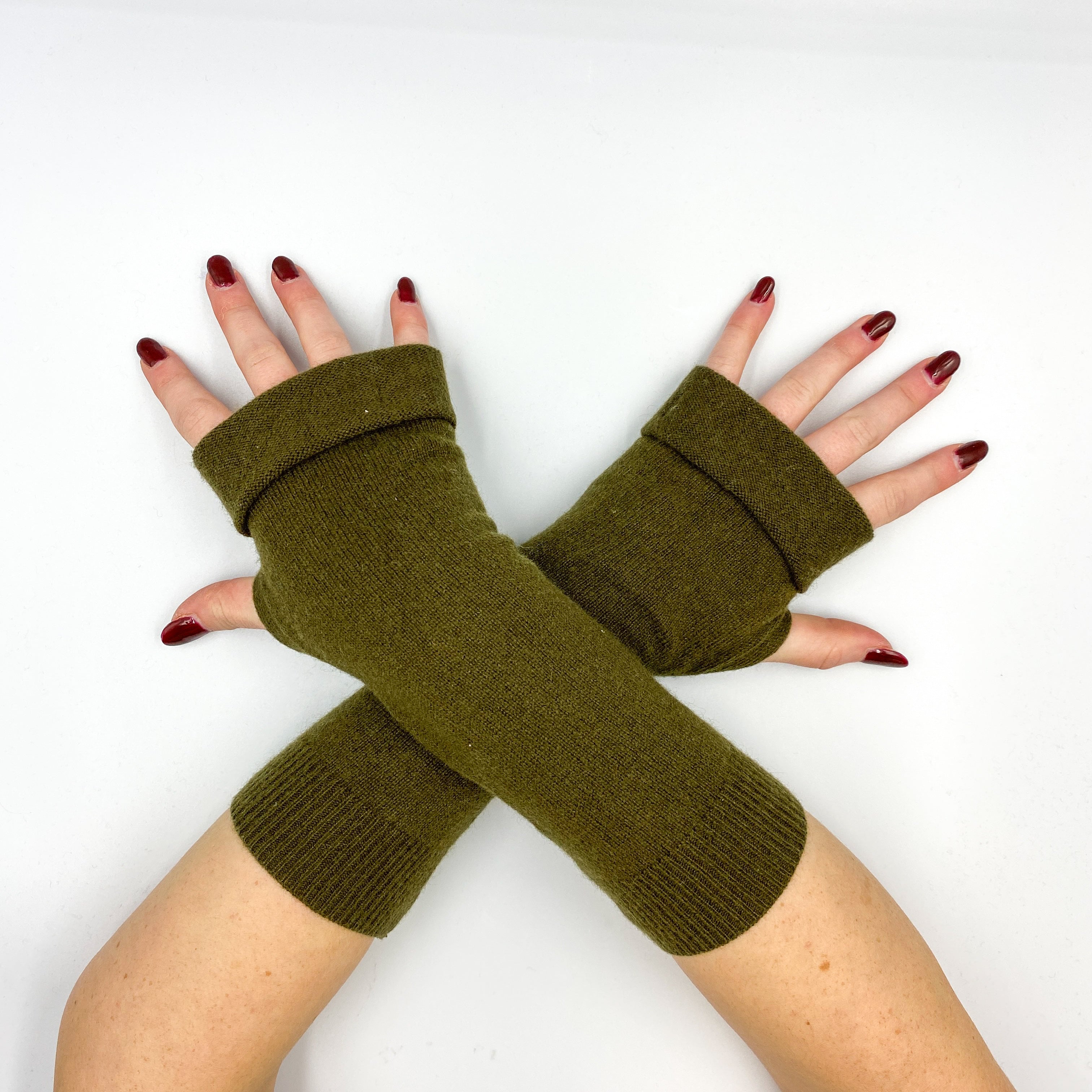 Deep Khaki Green Fingerless Gloves