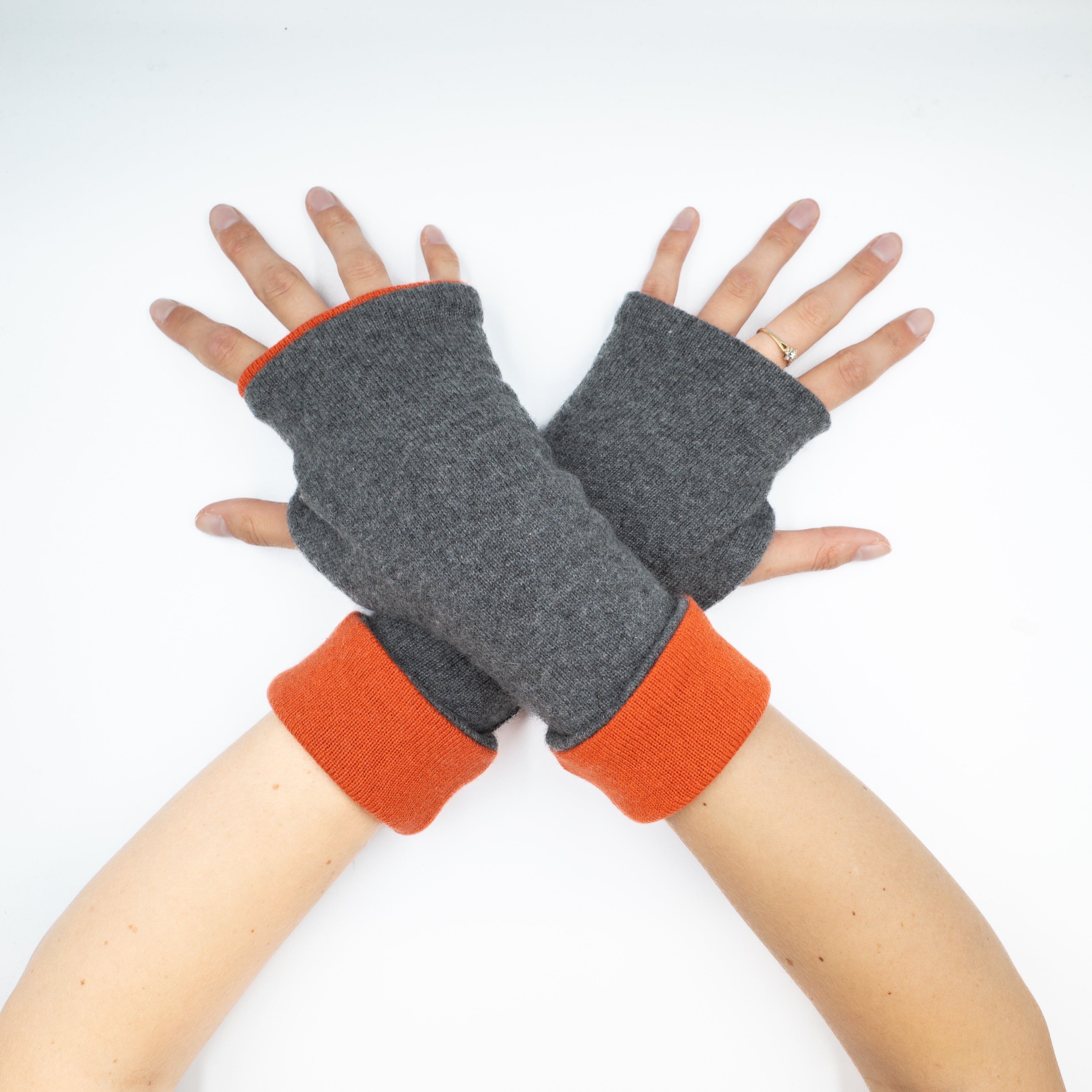 Granite Grey and Flame Orange Reversible Fingerless Gloves